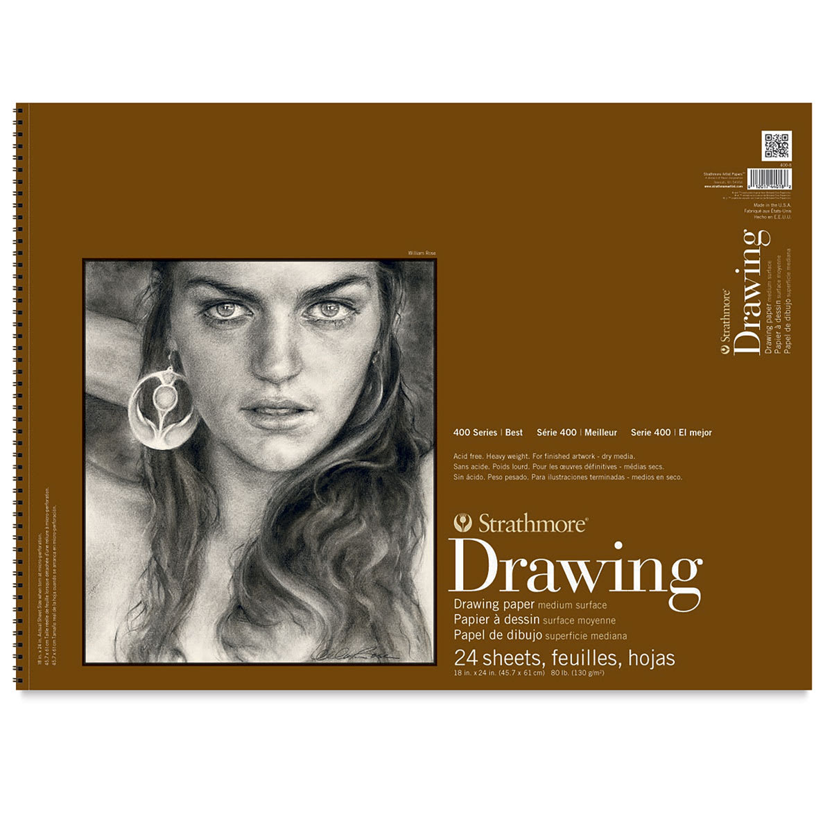 Strathmore 400 Series Drawing Paper Pads - 18" x 24", 24 sheets. Front of spiral bound pad. Strathmore 400 Series Drawing Paper Pads - 18" x 24", 24 sheets. Front of spiral bound pad.