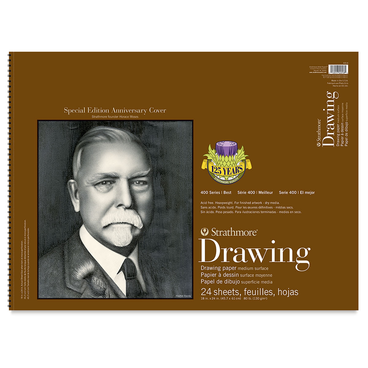 Strathmore 400 Series Drawing Paper Pads - 18" x 24", 24 sheets. Pad front with Horace Moses image. Strathmore 400 Series Drawing Paper Pads - 18" x 24", 24 sheets. Pad front with Horace Moses image.