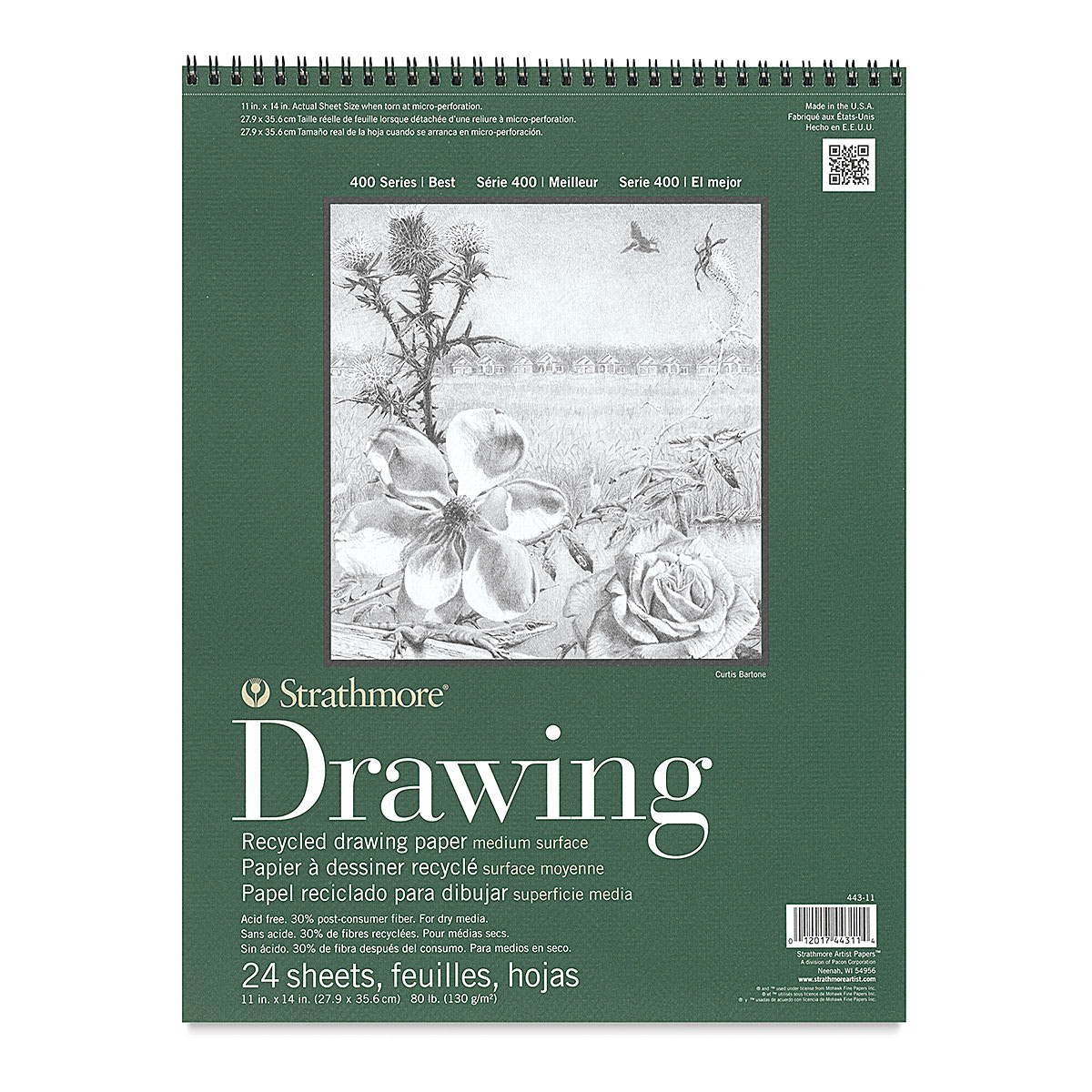 Strathmore 400 Series Recycled Drawing Pad - 14" x 11", Portrait, 24 Sheets