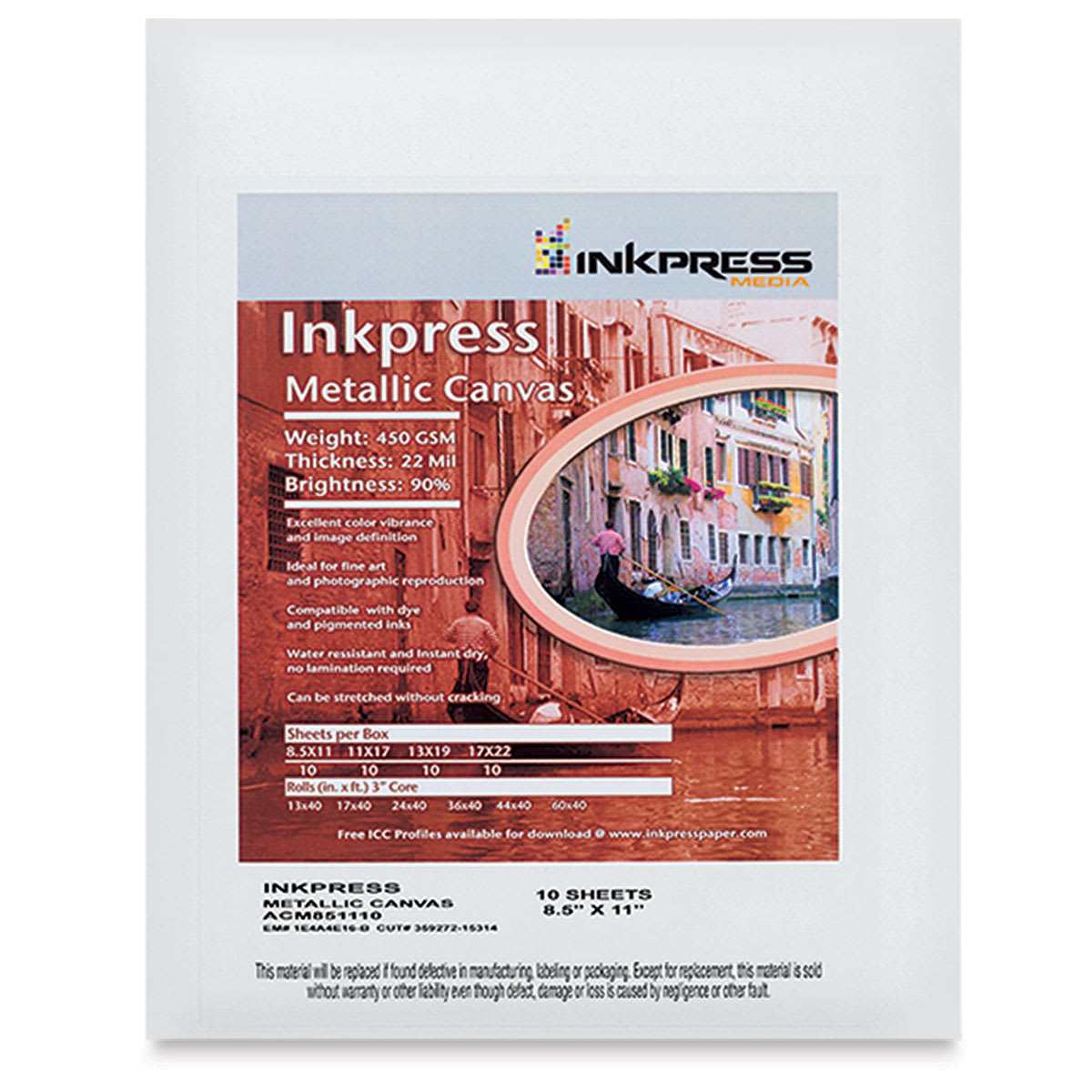 Inkpress Metallic Canvas - 8-1/2" x 11", Pkg of 10 Sheets