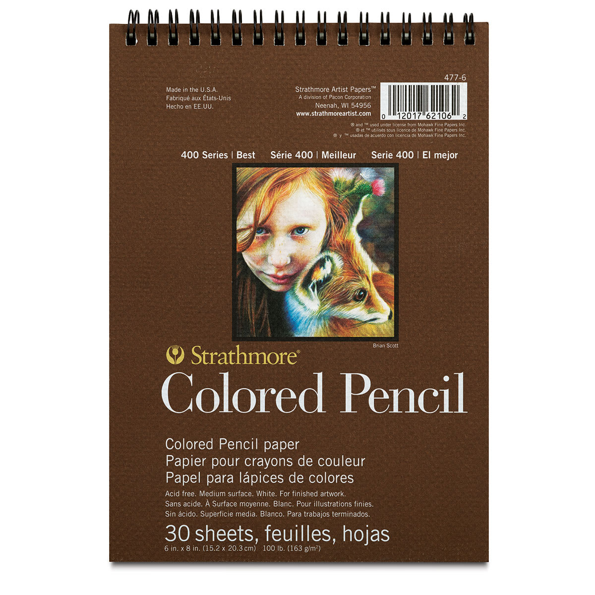 Strathmore 400 Series Colored Pencil Pad - Top view of 6" x 8" pad wirebound at top Strathmore 400 Series Colored Pencil Pad - Top view of 6" x 8" pad wirebound at top