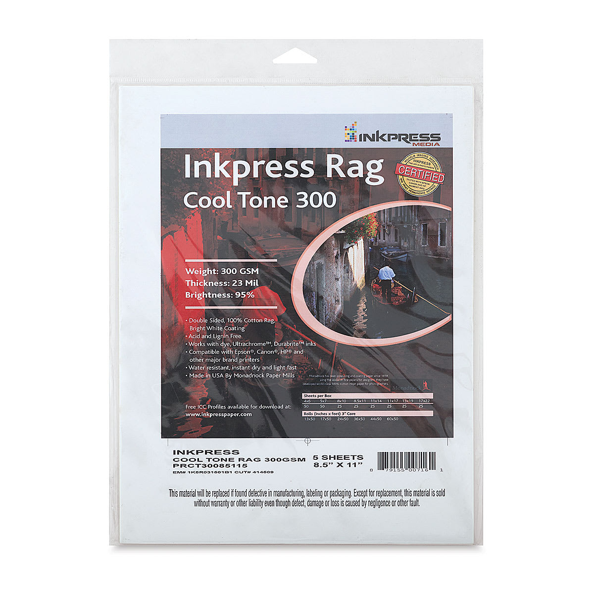 Inkpress Rag Digital Paper - Cool Tone, 300 gsm, 8-1/2" x 11", 25 Sheets