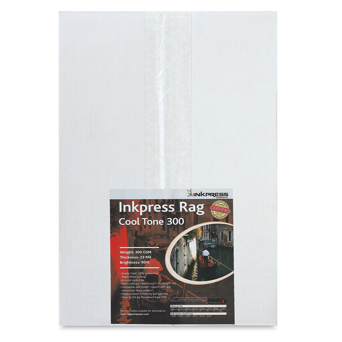Inkpress Rag Digital Paper - Front of 13" x 19" Cool Tone package of 25 sheets