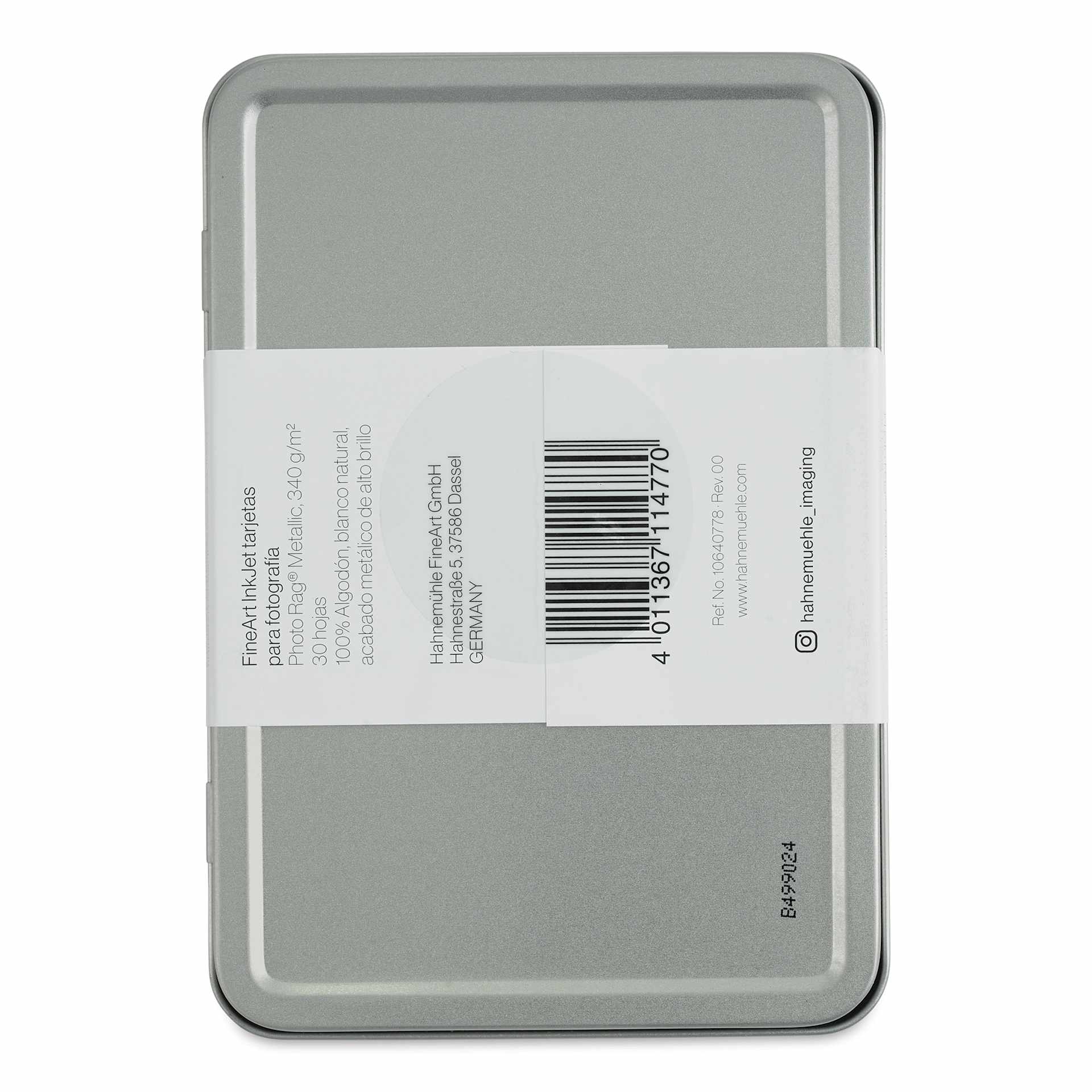 Hahnemühle Photo Rag Metallic Inkjet Photo Cards - 4" x 6", Pkg of 30 (Back of tin)