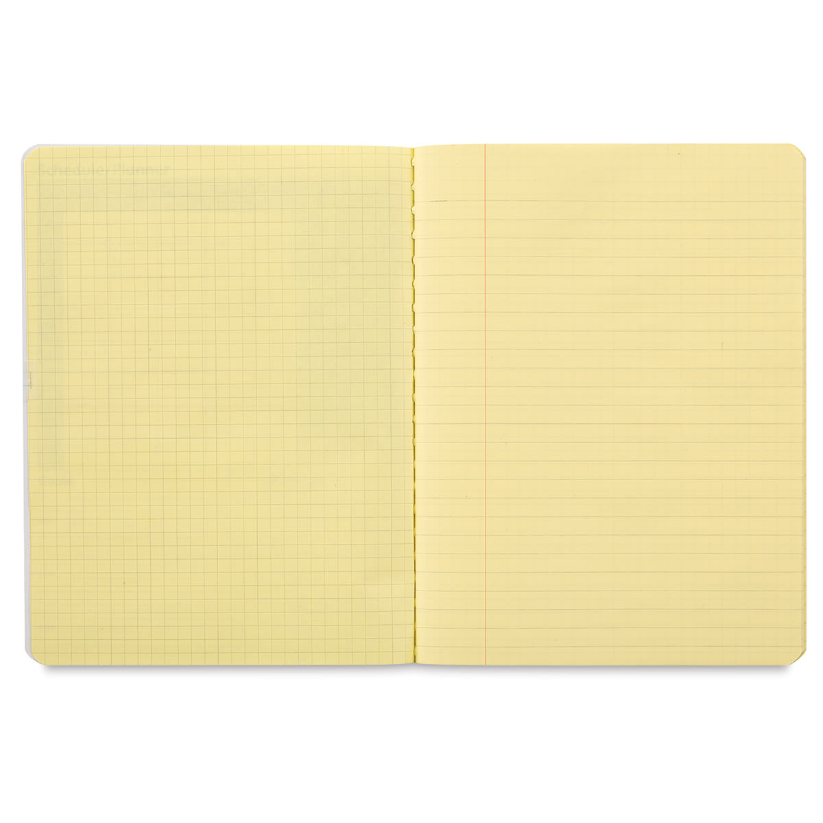 Pacon Dual Ruled Composition Books - Inside spread of Yellow book showing grid and lined pages