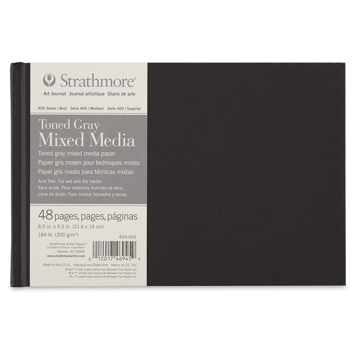 Hardbound Toned  Mixed Media Artist Journal - Front of Gray paged journal with label