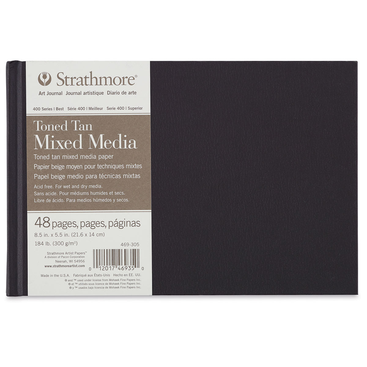 Hardbound Toned Mixed Media Artist Journal - Front of Tan paged journal with label Hardbound Toned Mixed Media Artist Journal - Front of Tan paged journal with label