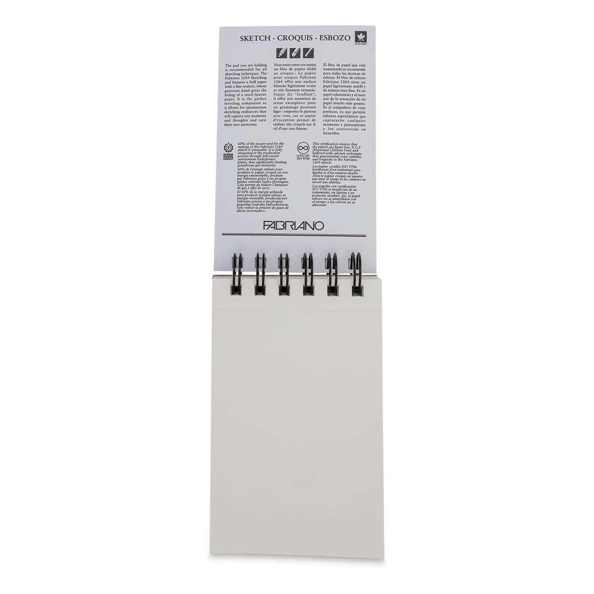 Fabriano 1264 Sketch Pad, 3-1/2" x 5", Spiral, 100 Sheets, Portrait, Open
