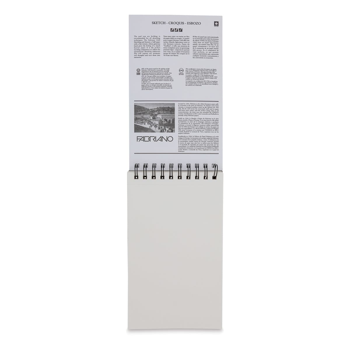 Fabriano 1264 Sketch Pad, 5-1/2" x 8-1/2", Spiral, 100 Sheets, Portrait, Open