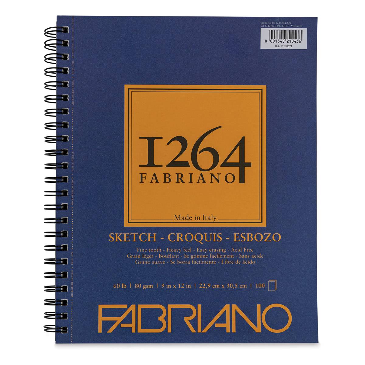 Fabriano 1264 Sketch Pad, 9" x 12", Spiral, 100 Sheets, Portrait Fabriano 1264 Sketch Pad, 9" x 12", Spiral, 100 Sheets, Portrait
