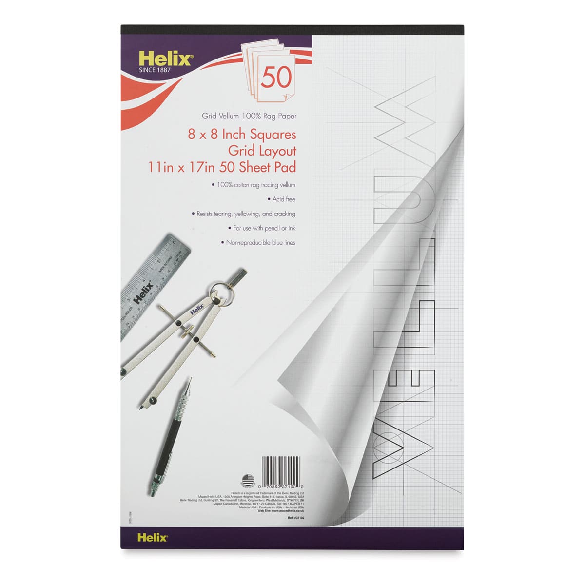 Helix Grid Vellum Paper Pad - 8 x 8, 11" x 17" Helix Grid Vellum Paper Pad - 8 x 8, 11" x 17"