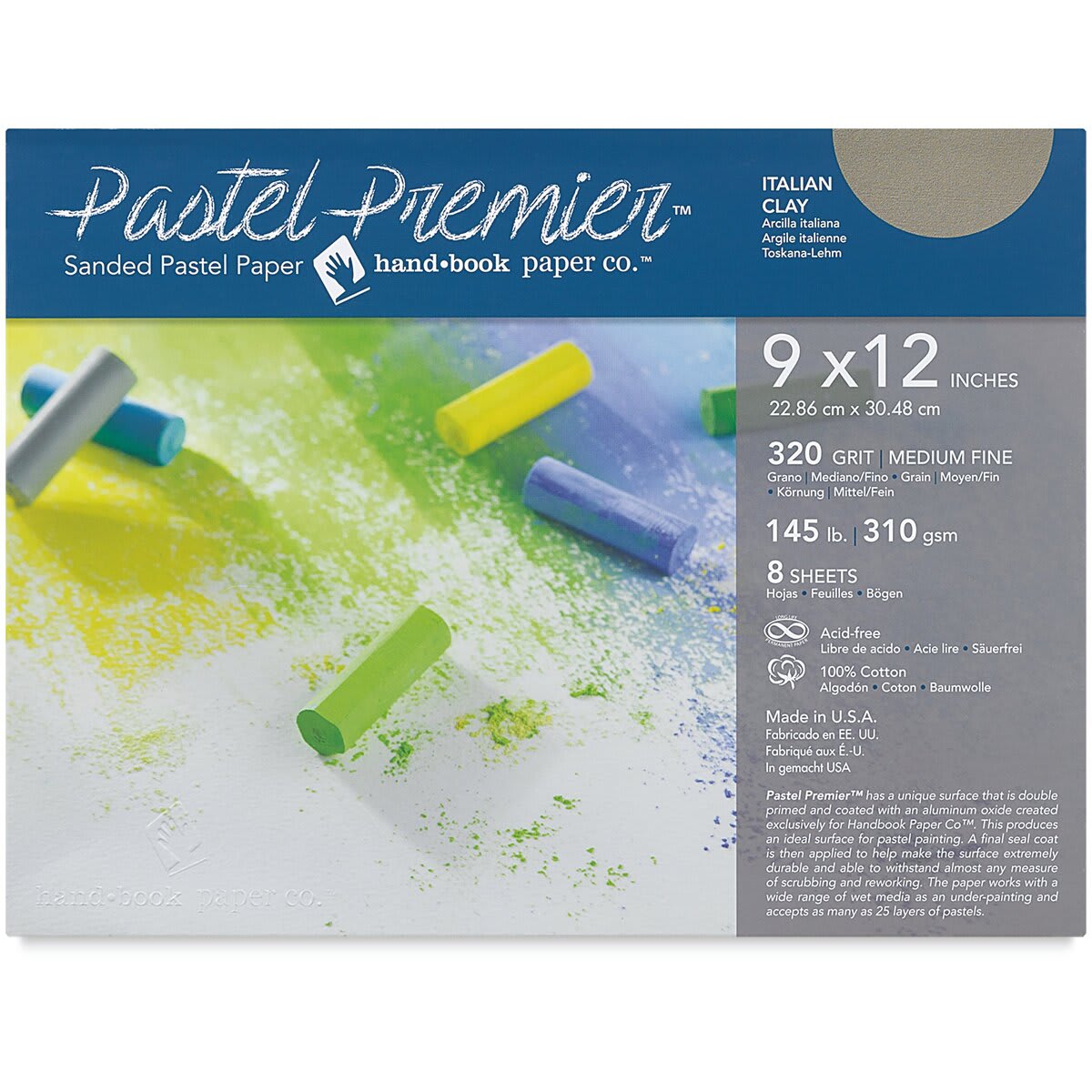 Handbook Journal Co. Pastel Premier Sanded Paper - 9" x 12", Clay, 320 Grit, Pkg of 8 Sheets, front