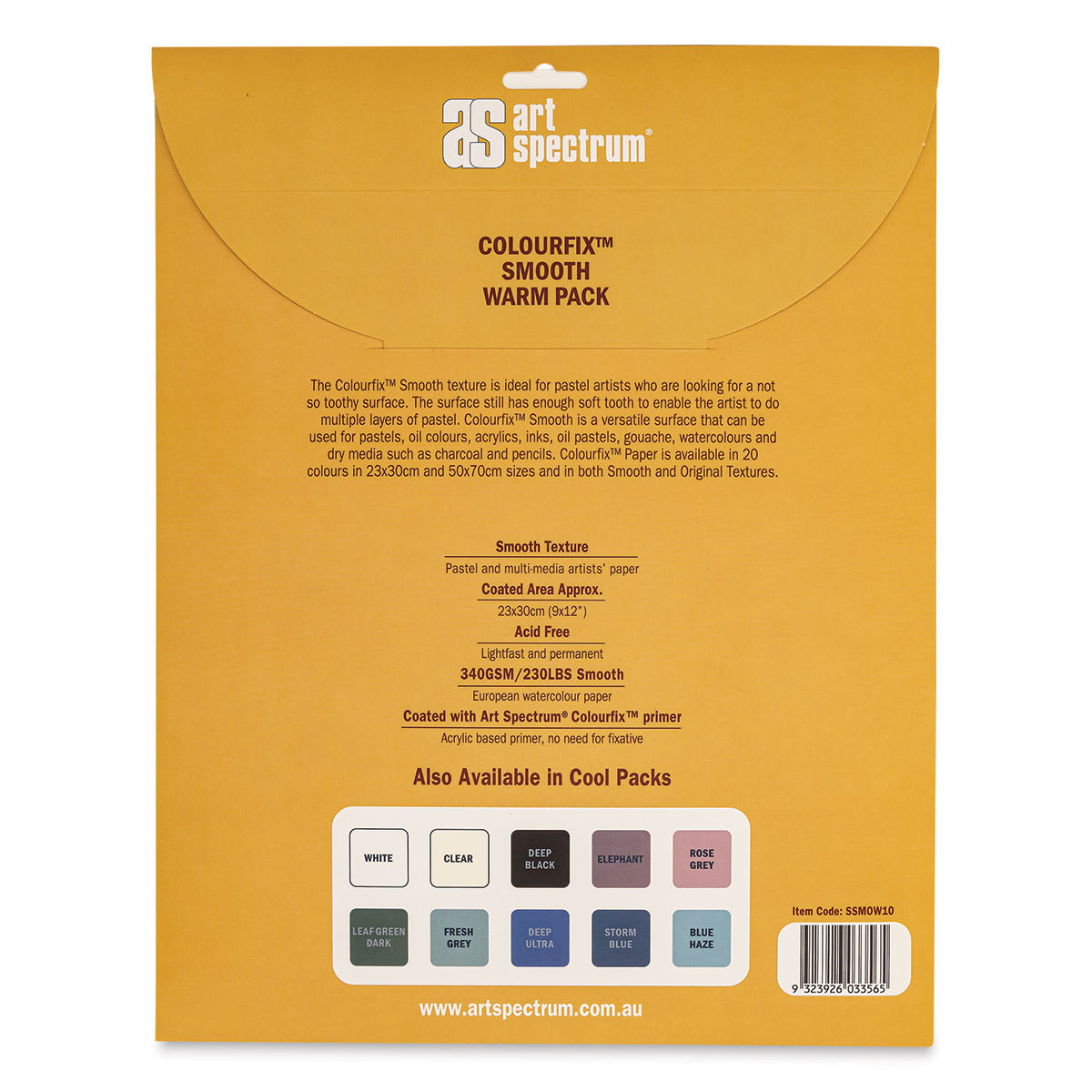 Art Spectrum Colourfix Smooth Pastel Paper - Warm Tones, 9" x 12", Pkg of 10 Sheets