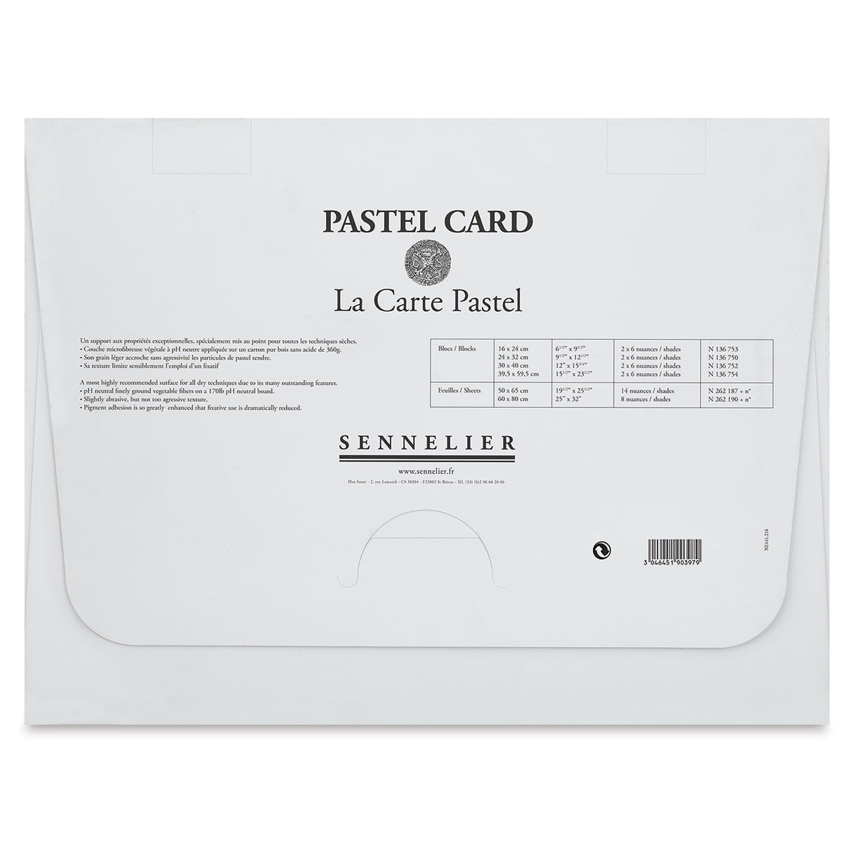 Sennelier La Carte Pastel Card - Monochrome Charcoal, 12" x 15-3/4", Pkg of 6 (back of package) Sennelier La Carte Pastel Card - Monochrome Charcoal, 12" x 15-3/4", Pkg of 6 (back of package)