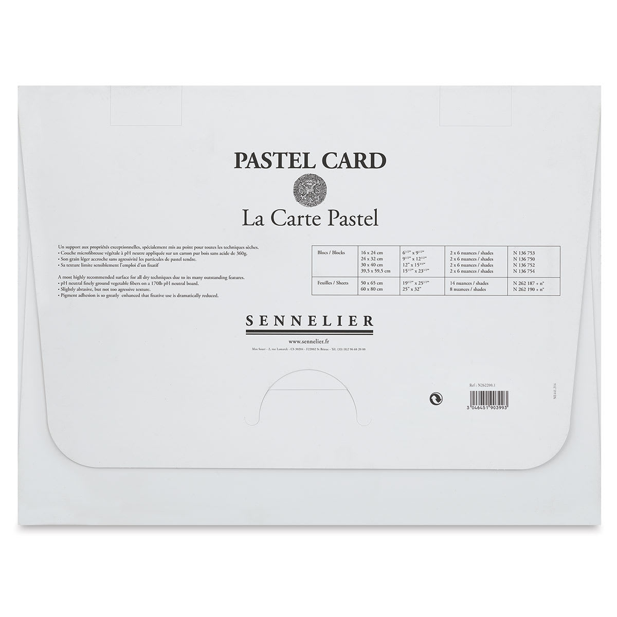 Sennelier La Carte Pastel Card - Monochrome Naples Yellow, 12" x 15-3/4", Pkg of 6 (back of package)