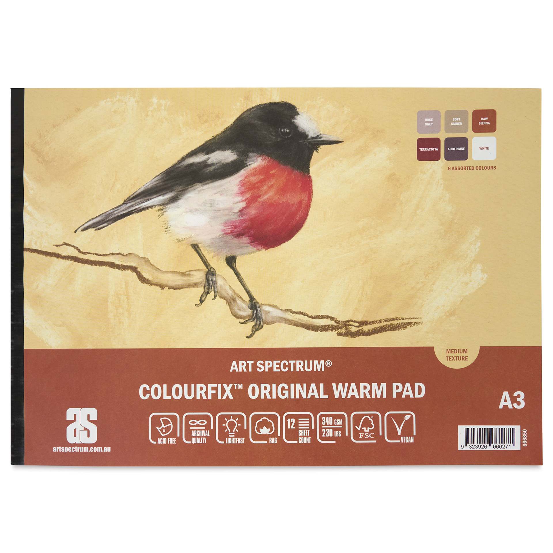 Art Spectrum Colourfix Pastel Pad - Pkg of 12 Sheets, Warm Tones, A3 Art Spectrum Colourfix Pastel Pad - Pkg of 12 Sheets, Warm Tones, A3