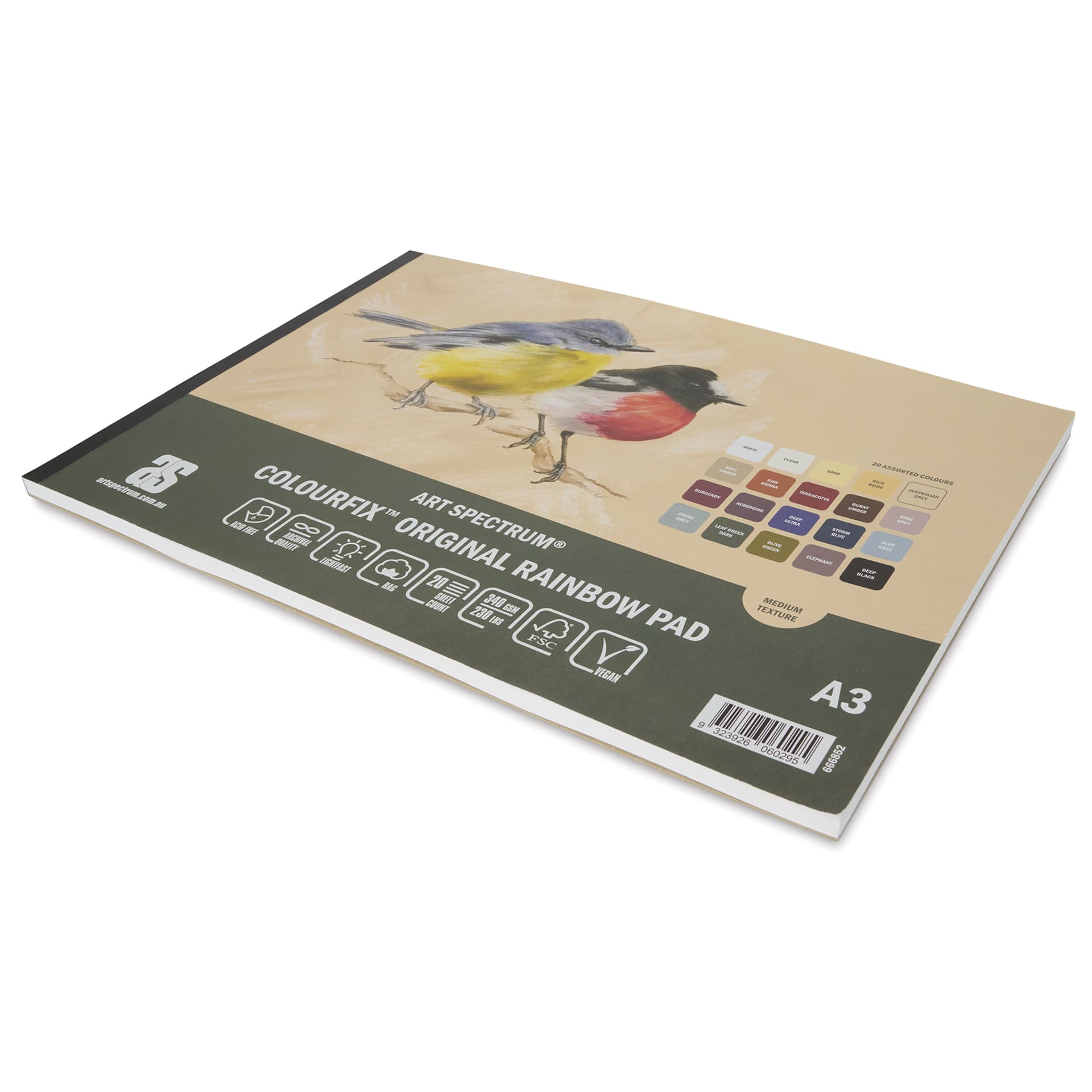 Art Spectrum Colourfix Pastel Pad - Pkg of 20 Sheets, Rainbow, A3 - angled Art Spectrum Colourfix Pastel Pad - Pkg of 20 Sheets, Rainbow, A3 - angled