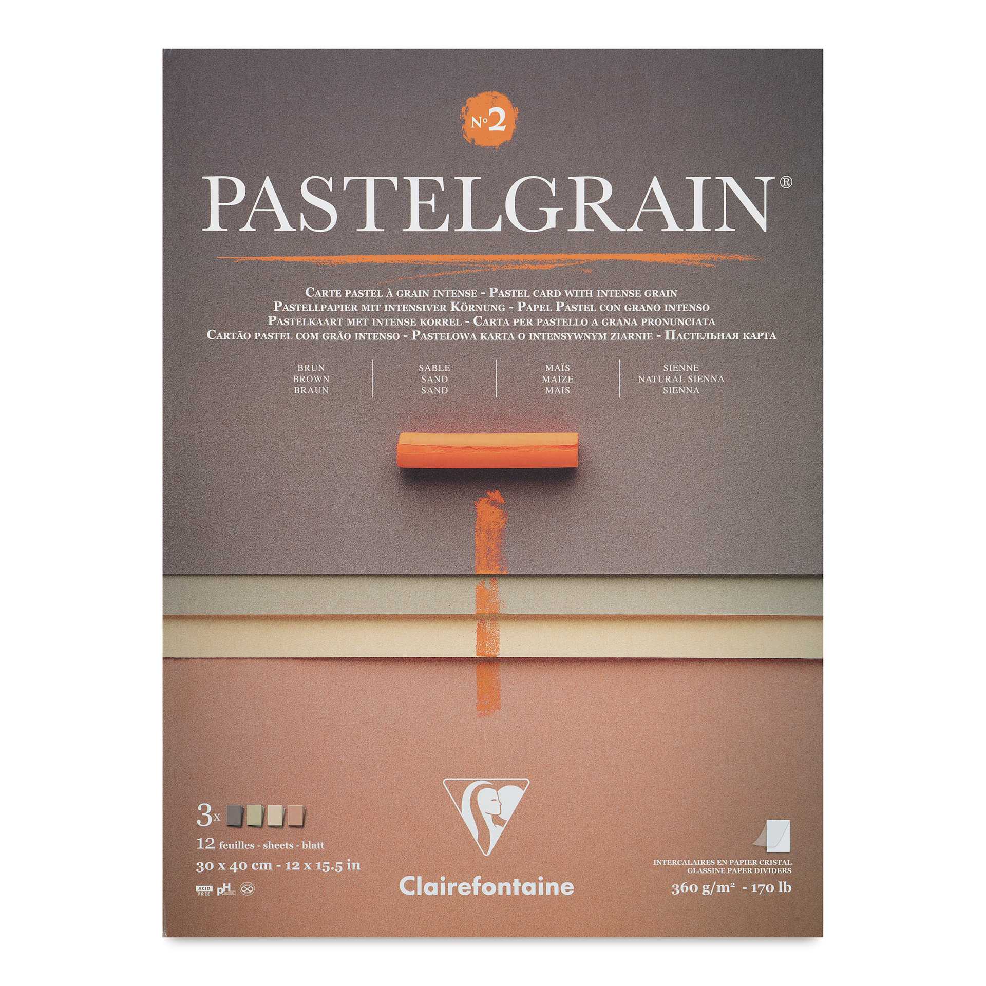 Clairefontaine Pastelgrain Paper Pad - 12" x 15-1/2", Palette No. 2, 12 Sheets