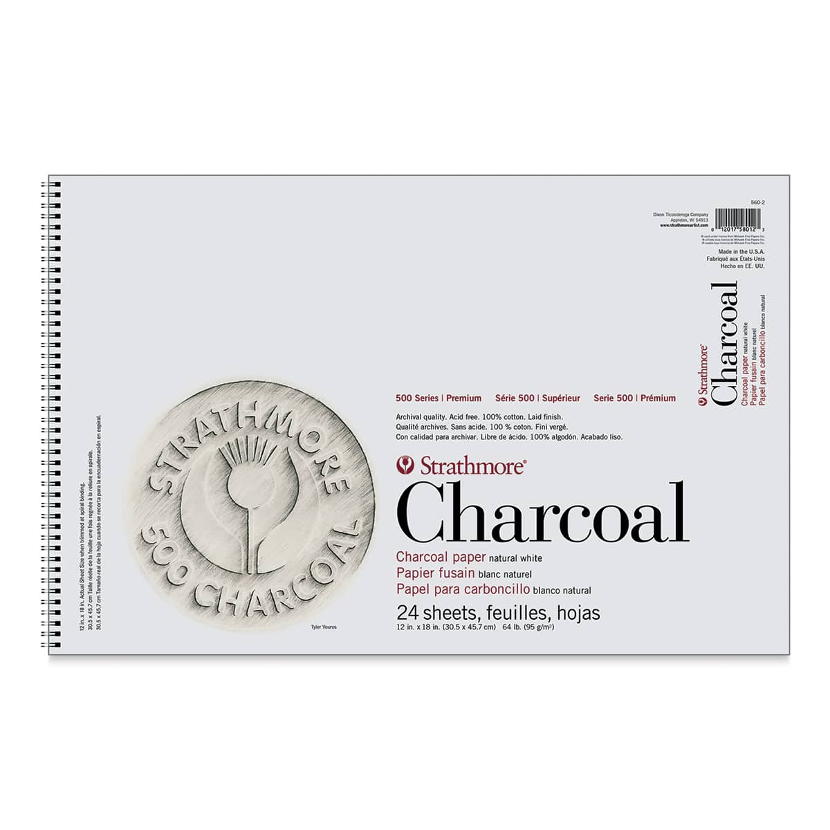 Strathmore 500 Series Charcoal Pad - 12'' x 18'', White, 24 Sheets Strathmore 500 Series Charcoal Pad - 12'' x 18'', White, 24 Sheets