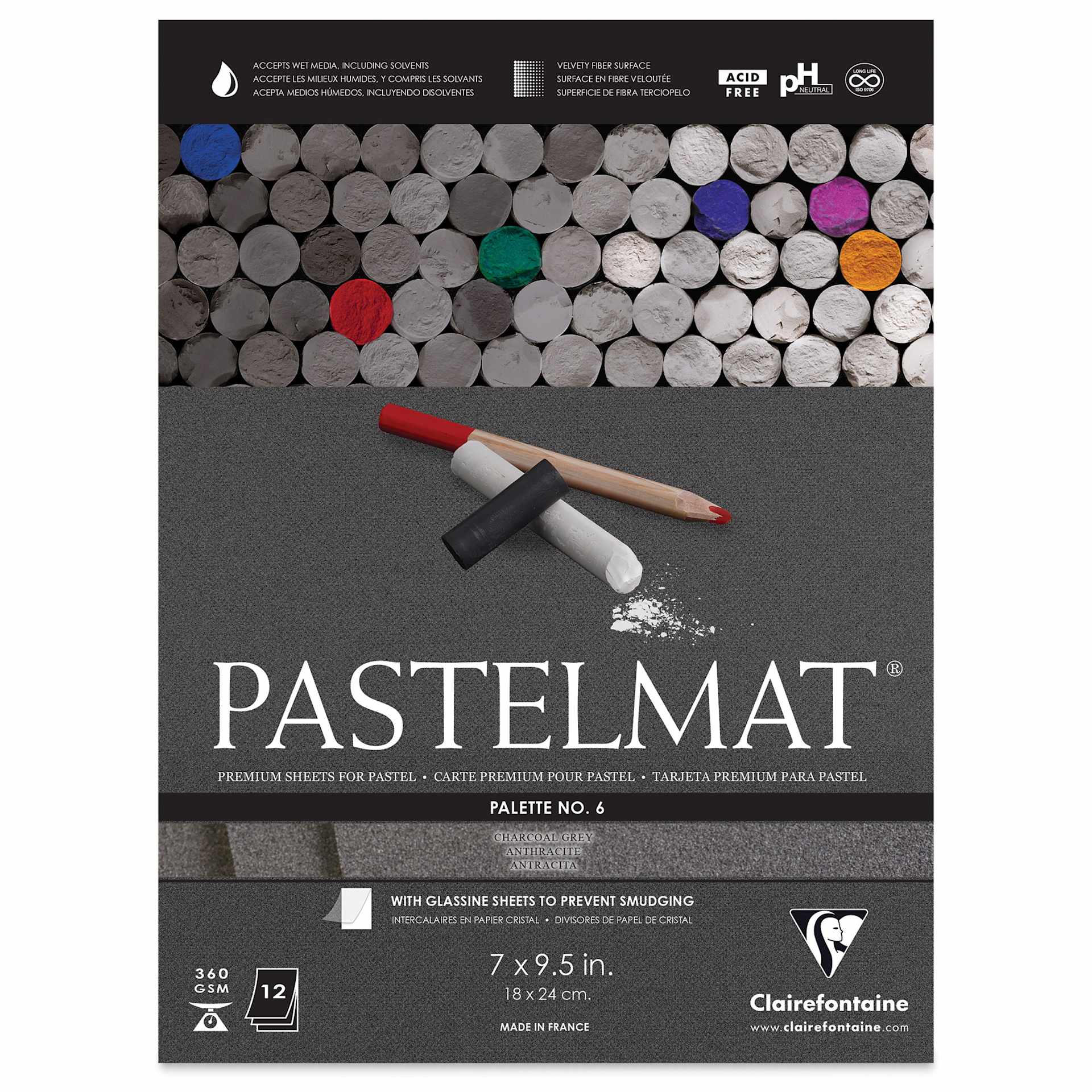 Clairefontaine Pastelmat Pad - 7" x 9-1/2", Charcoal Grey, 12 Sheets