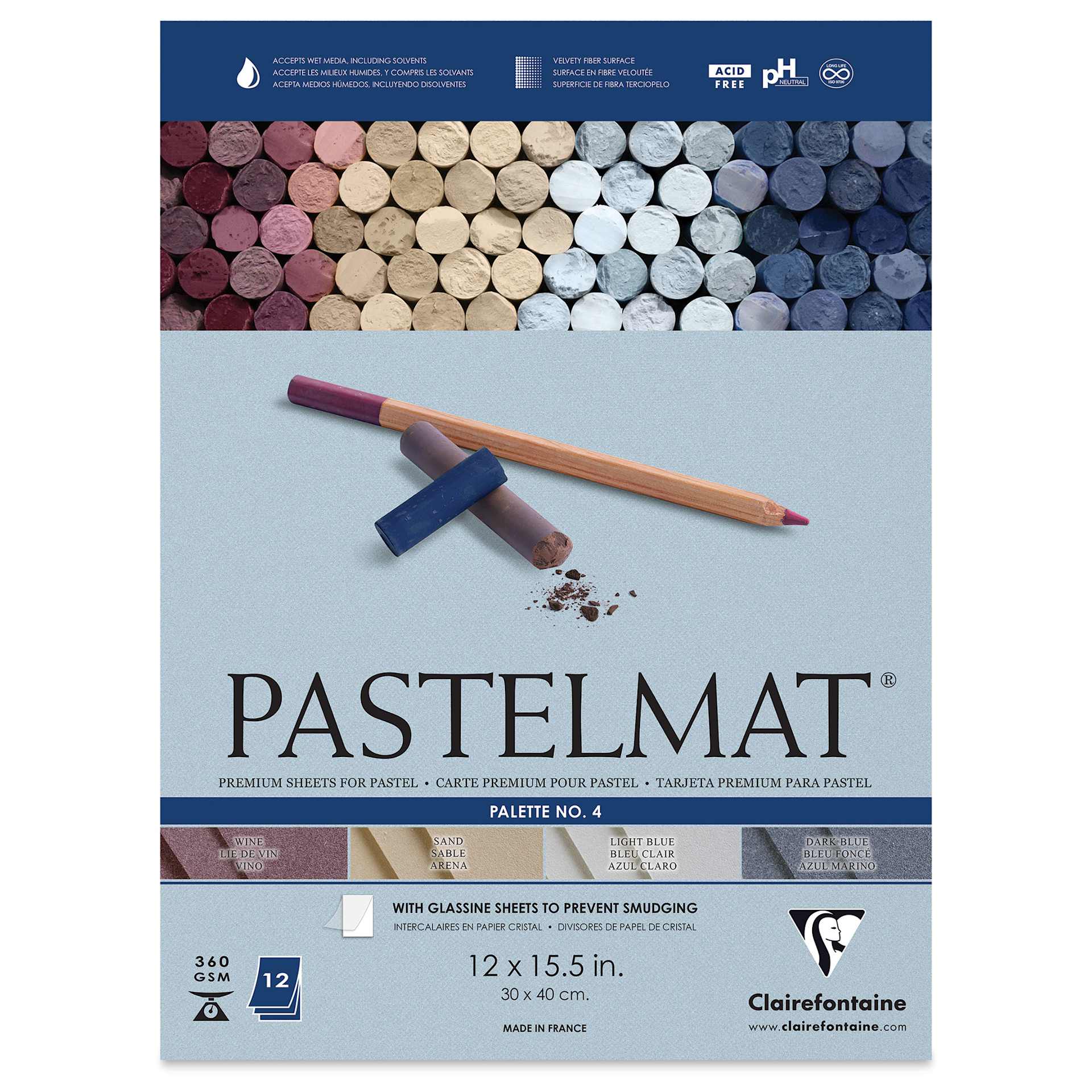 Clairefontaine Pastelmat Pad - Palette No. 4, 12 Sheets - front of pad