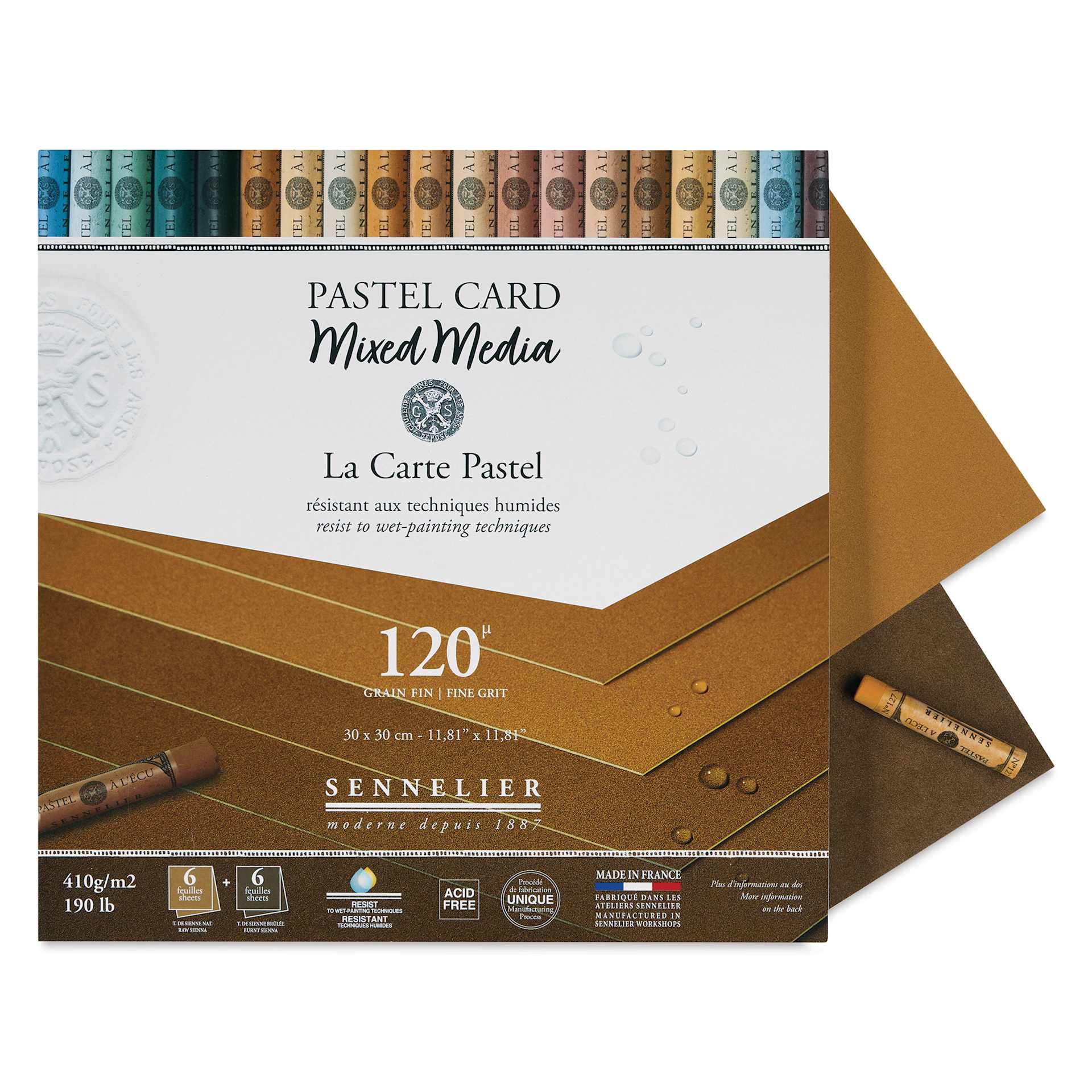 Sennelier La Carte Pastel Card Mixed Media Pad - Earth Tones, 12" x 12", single sheets shown