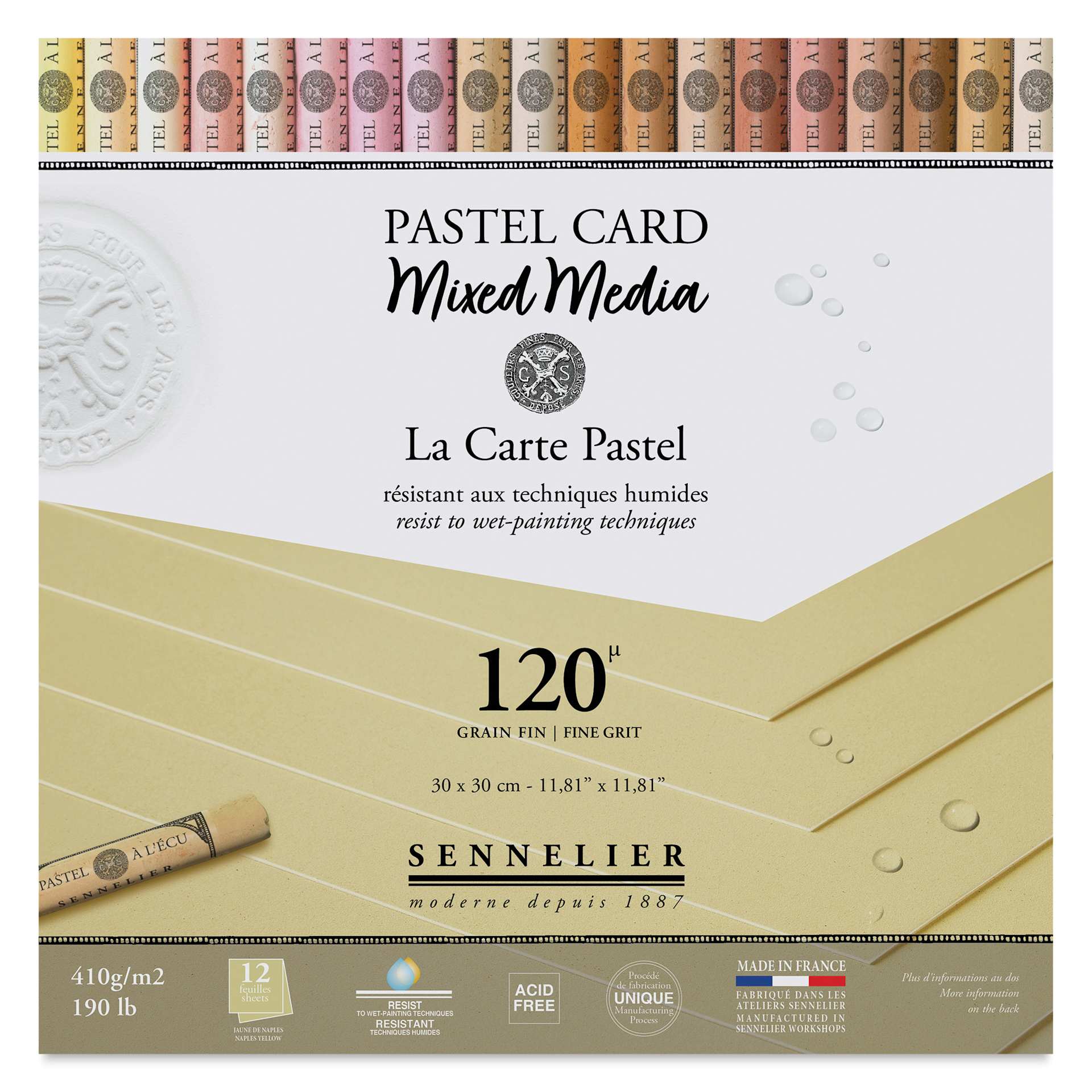 Sennelier La Carte Pastel Card Mixed Media Pad - Naples Yellow, 12" x 12", front cover Sennelier La Carte Pastel Card Mixed Media Pad - Naples Yellow, 12" x 12", front cover