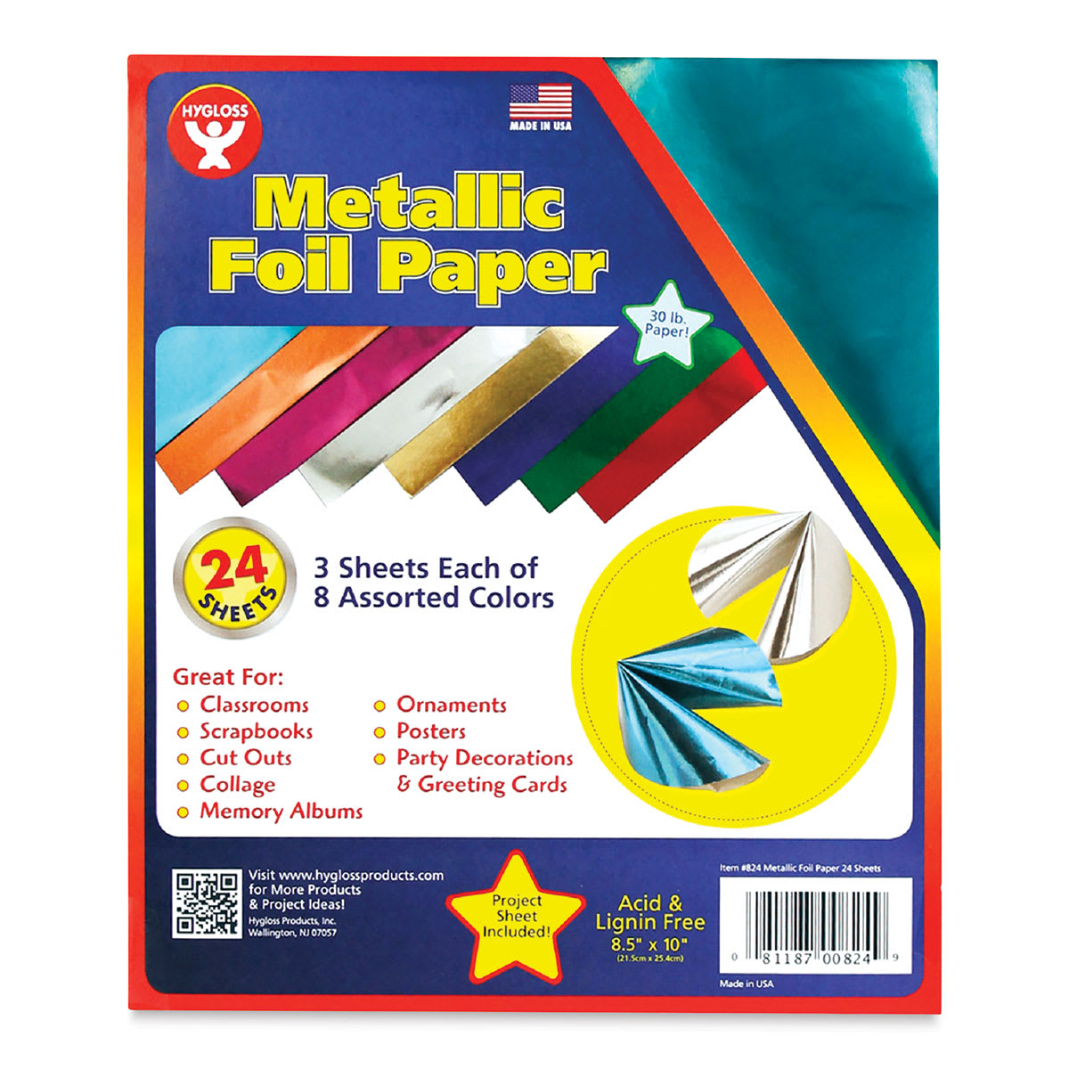 Hygloss Foil Papers - 8-1/2" x 10", Assorted, 24 Sheets
