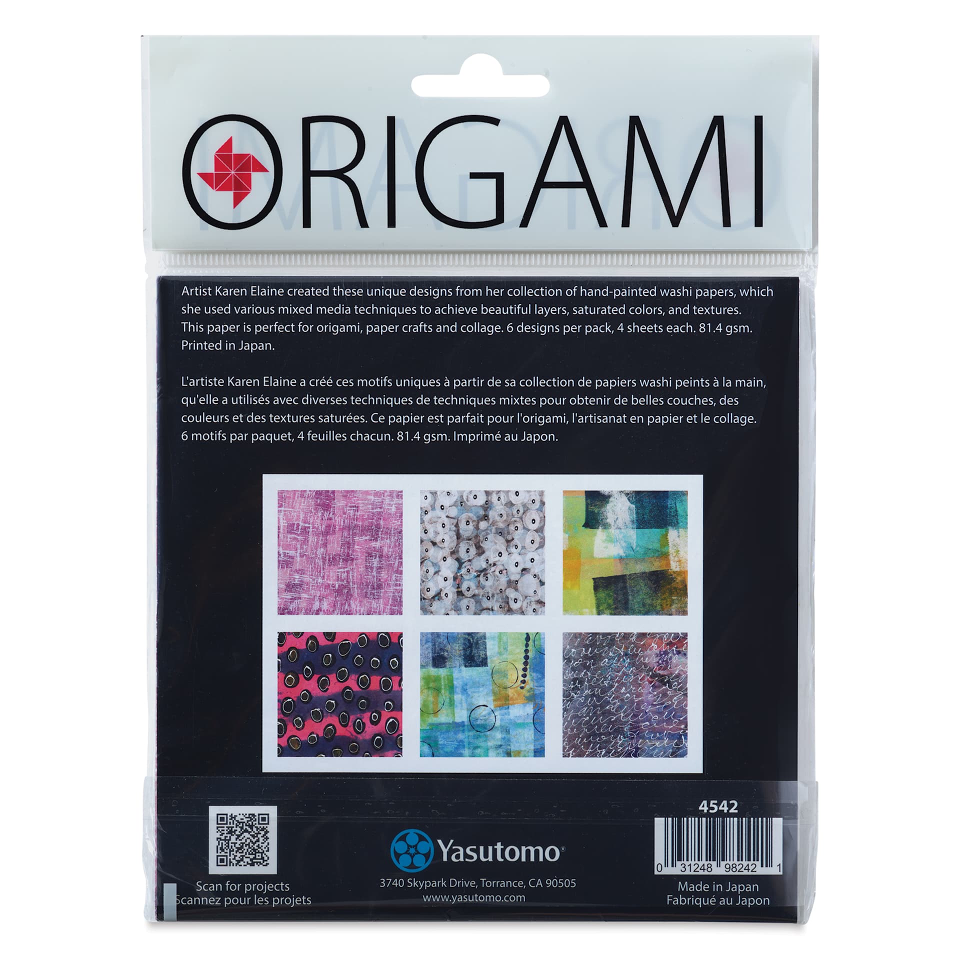 Yasutomo Karen Elaine Origami Paper Pack - Hodge Podge, Pkg of 24, back of packaging