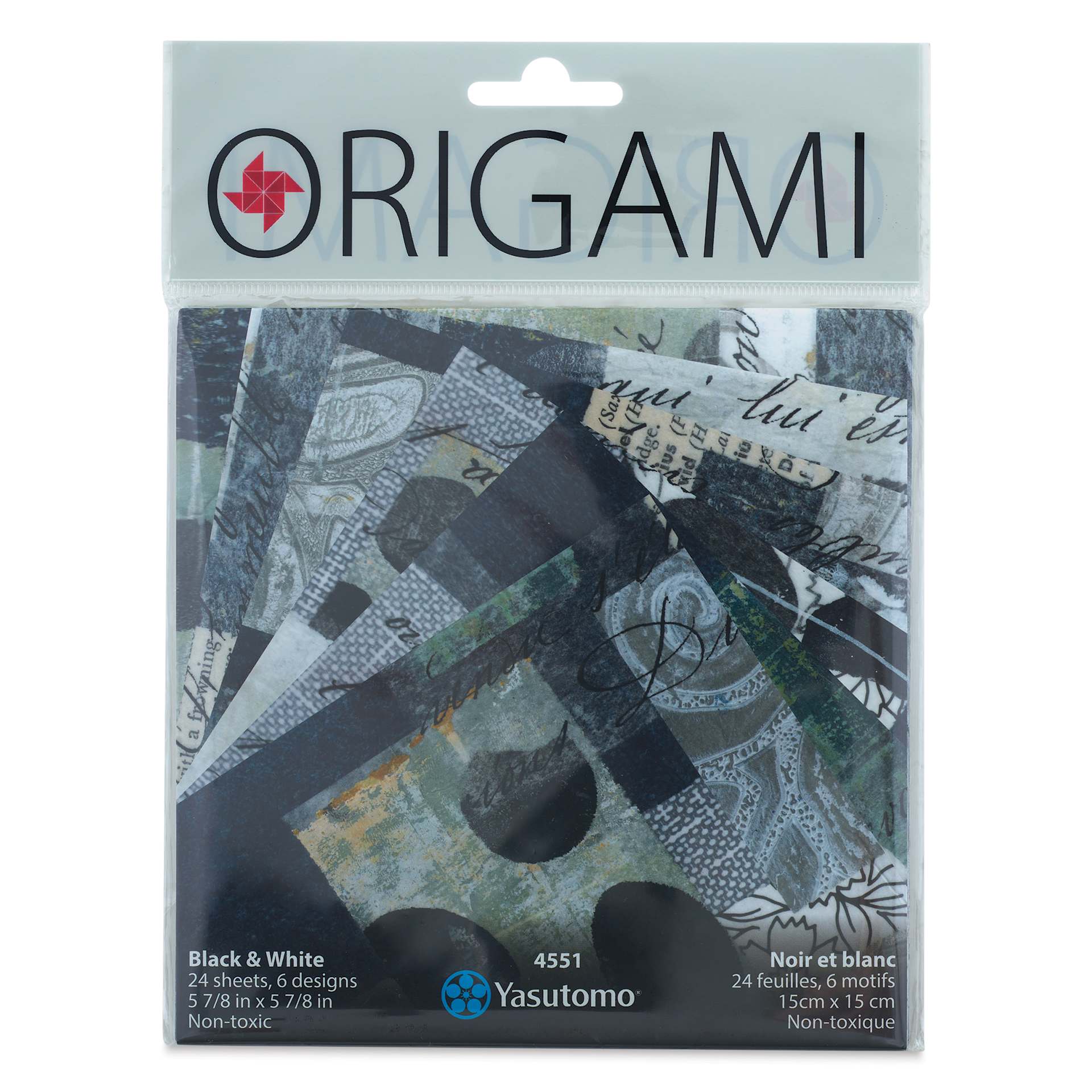 Yasutomo Karen Elaine Origami Paper Collage Pack - Black & White, Pkg of 24, front of packaging