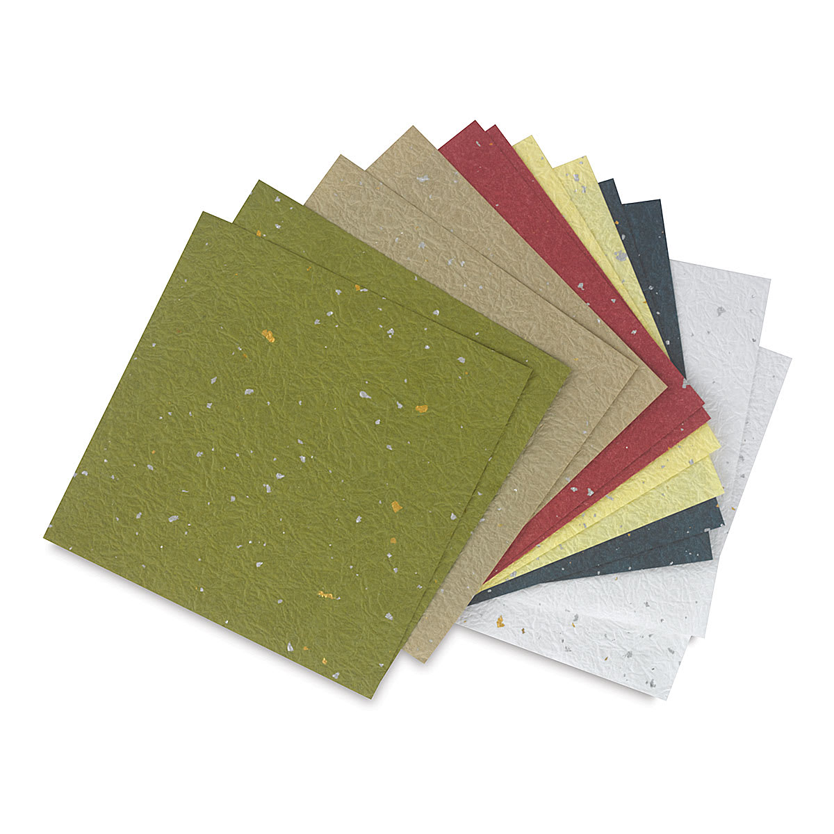 Ginburi Momigami Origami Paper - Component sheets of 12 sheet package shown in fan