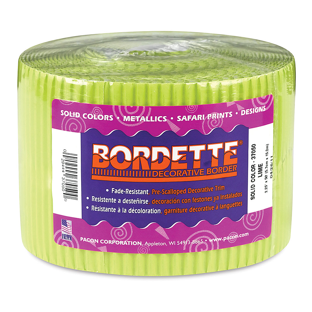 Bordette Scalloped Border - 2-1/4" x 50 ft, Lime Green
