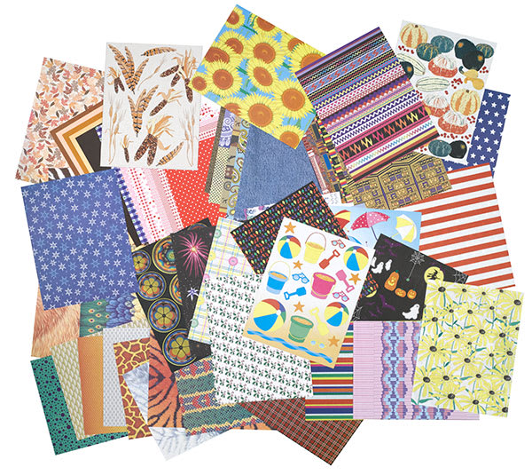 Roylco Decorative Papers - Classroom Pack of 248 Assorted Patterned Sheets shown
