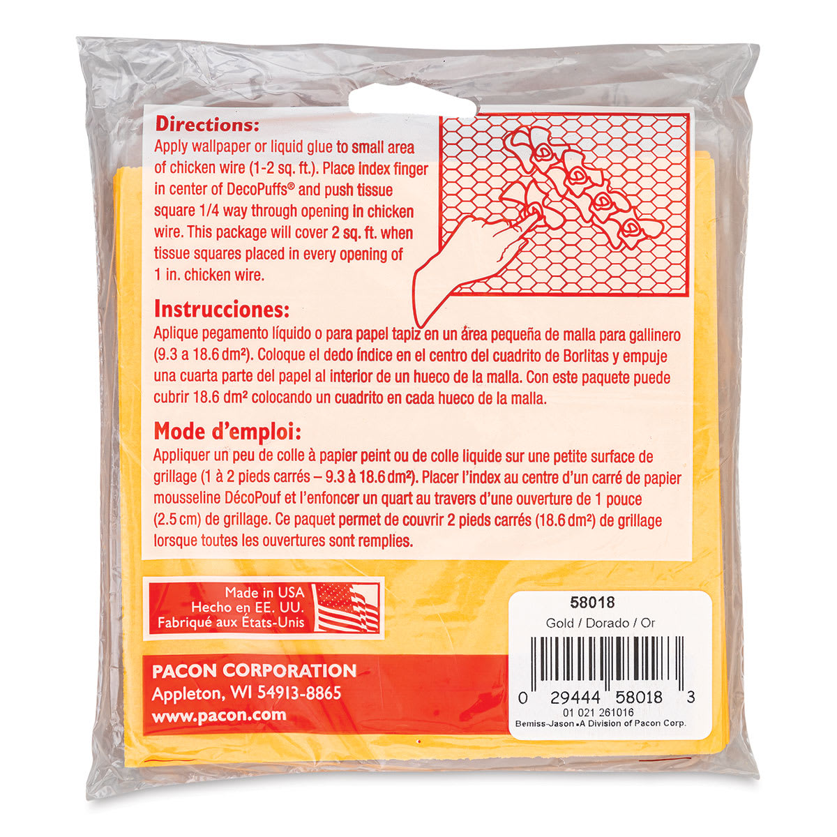 Pacon Decopuffs - Back of package of 300 Gold Sheets