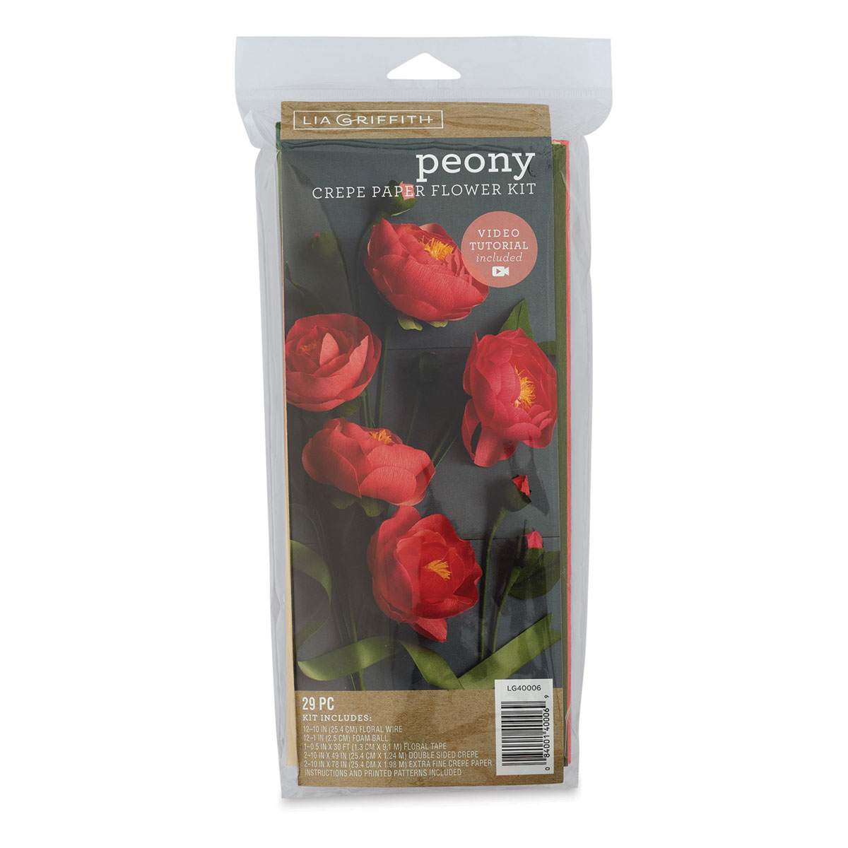 Lia Griffith Crepe Paper Flower Kit - Front of package of 29 pc Peony Kit