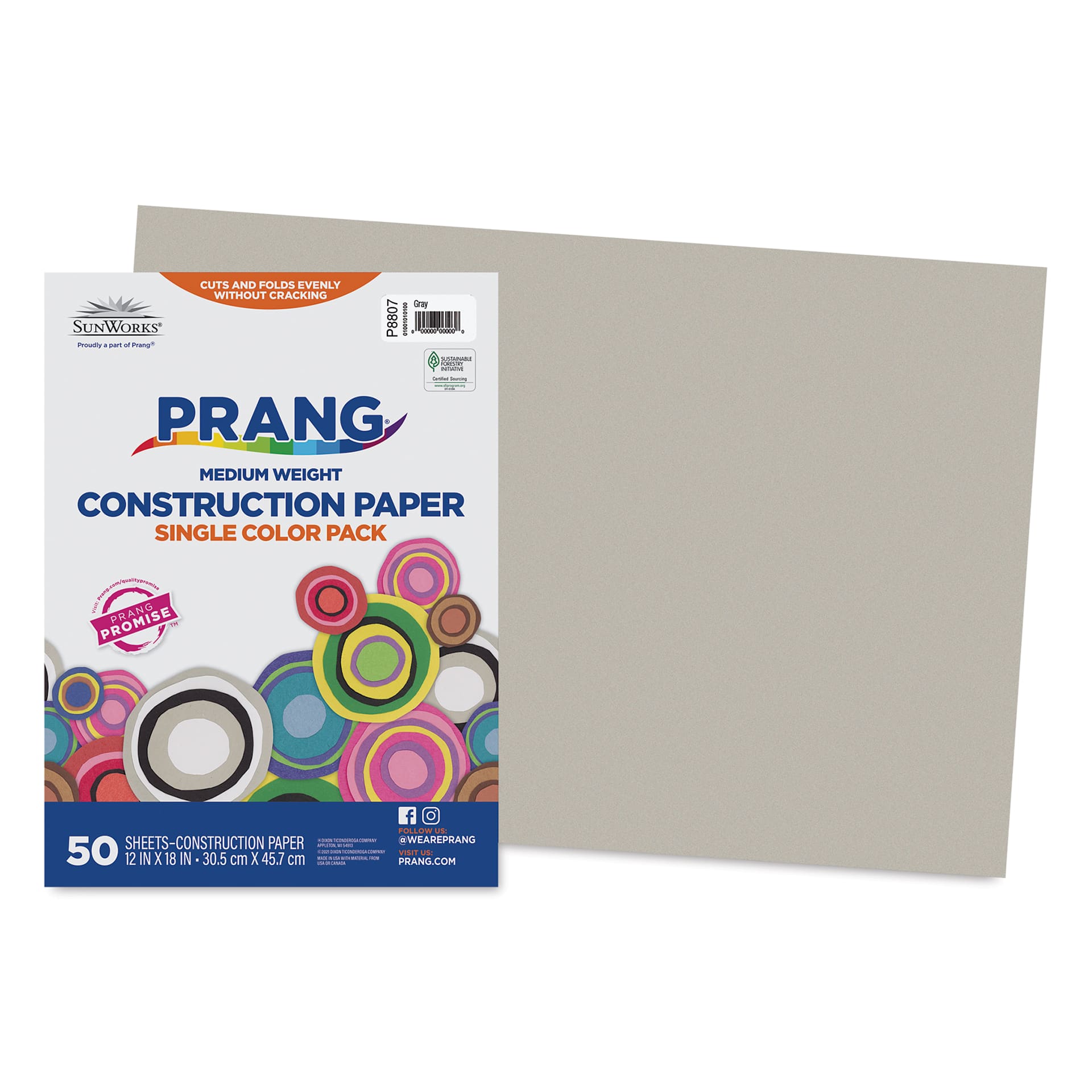 Prang Medium Weight Construction Paper - Gray, 12" x 18", Pkg of 50 Sheets