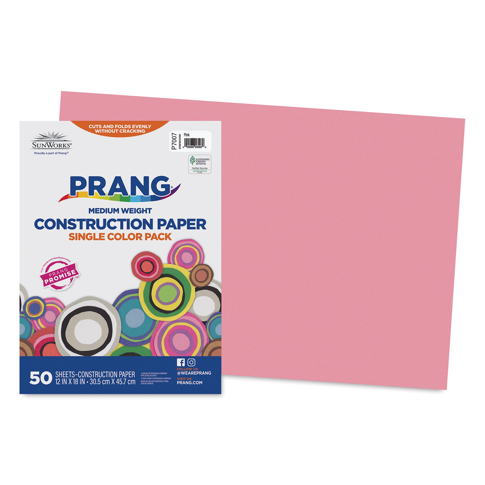 Prang Medium Weight Construction Paper -Pink, 12" x 18", Pkg of 50 Sheets
