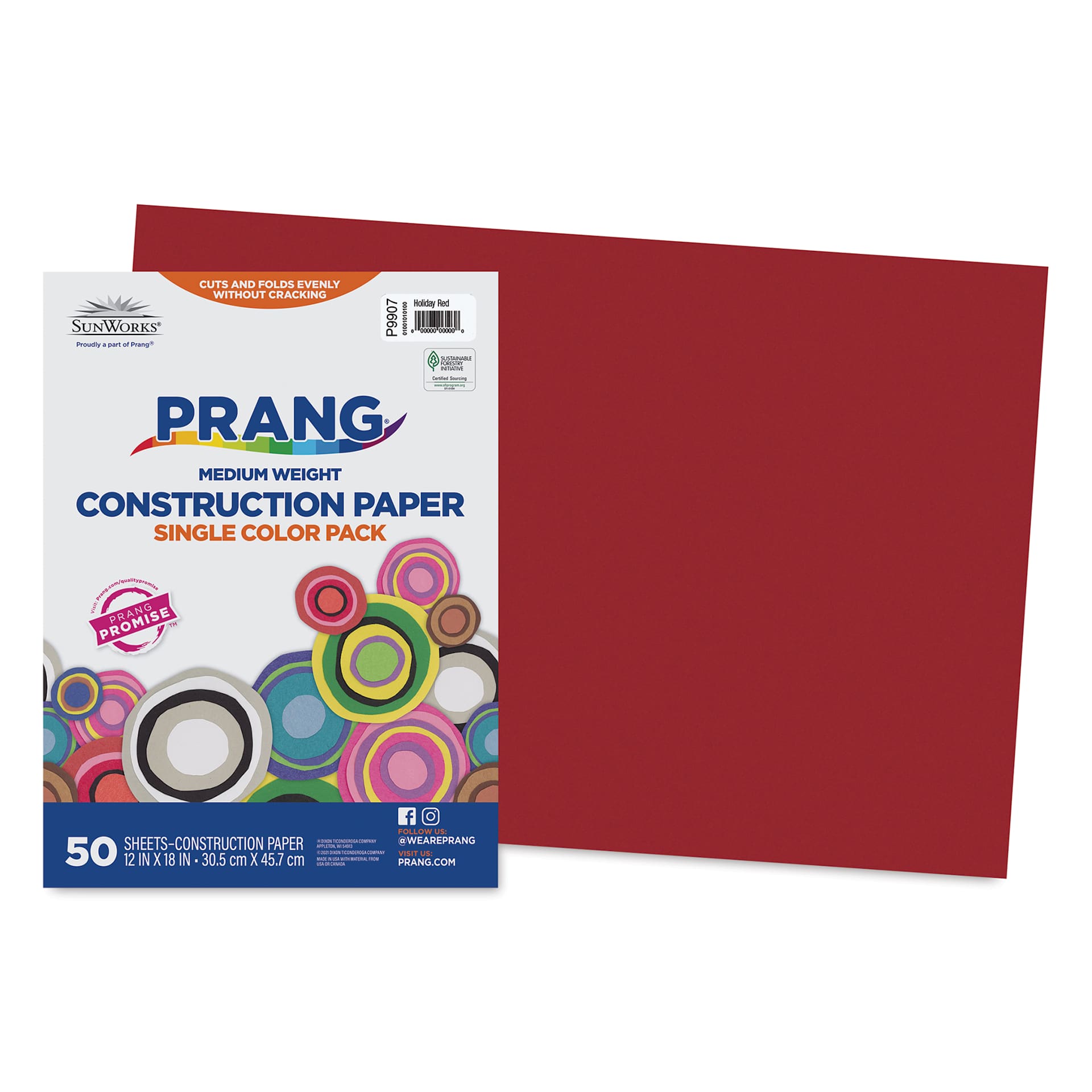Prang Medium Weight Construction Paper - Holiday Red, 12" x 18", Pkg of 50 Sheets