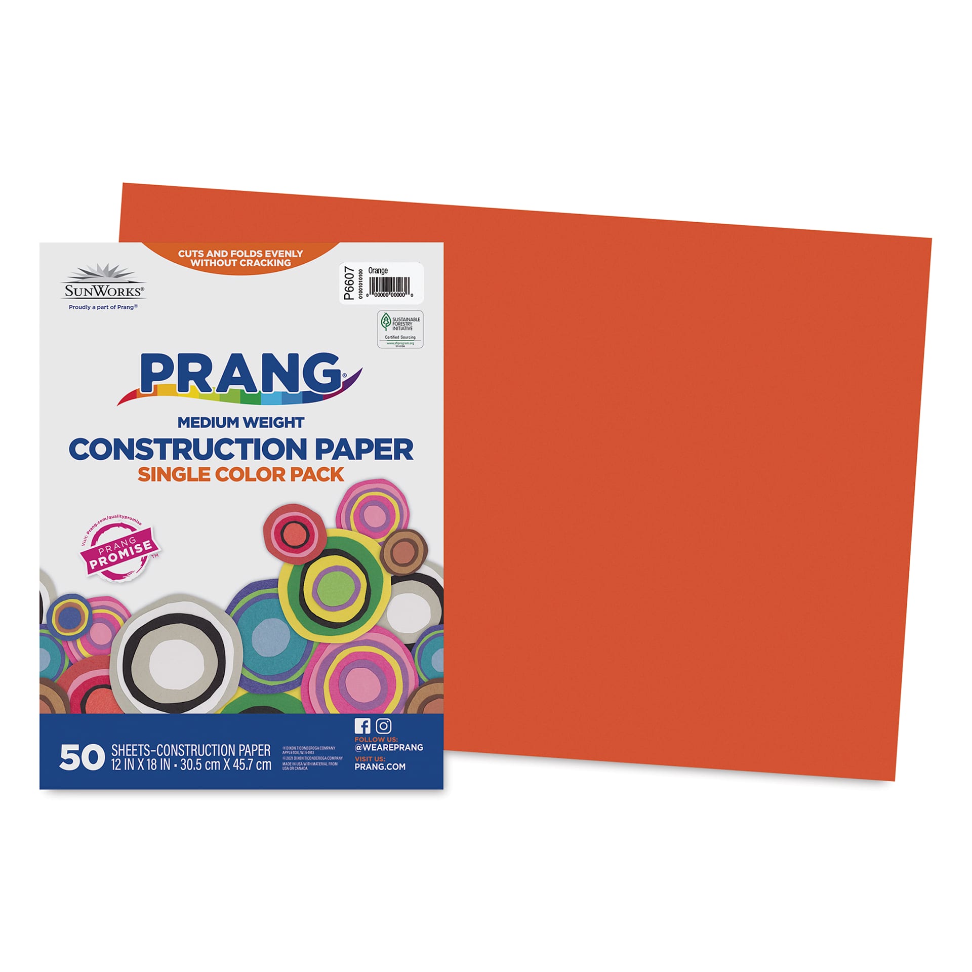 Pacon Sunworks Construction Paper - Orange, 12" x 18", Pkg of 50 Sheets