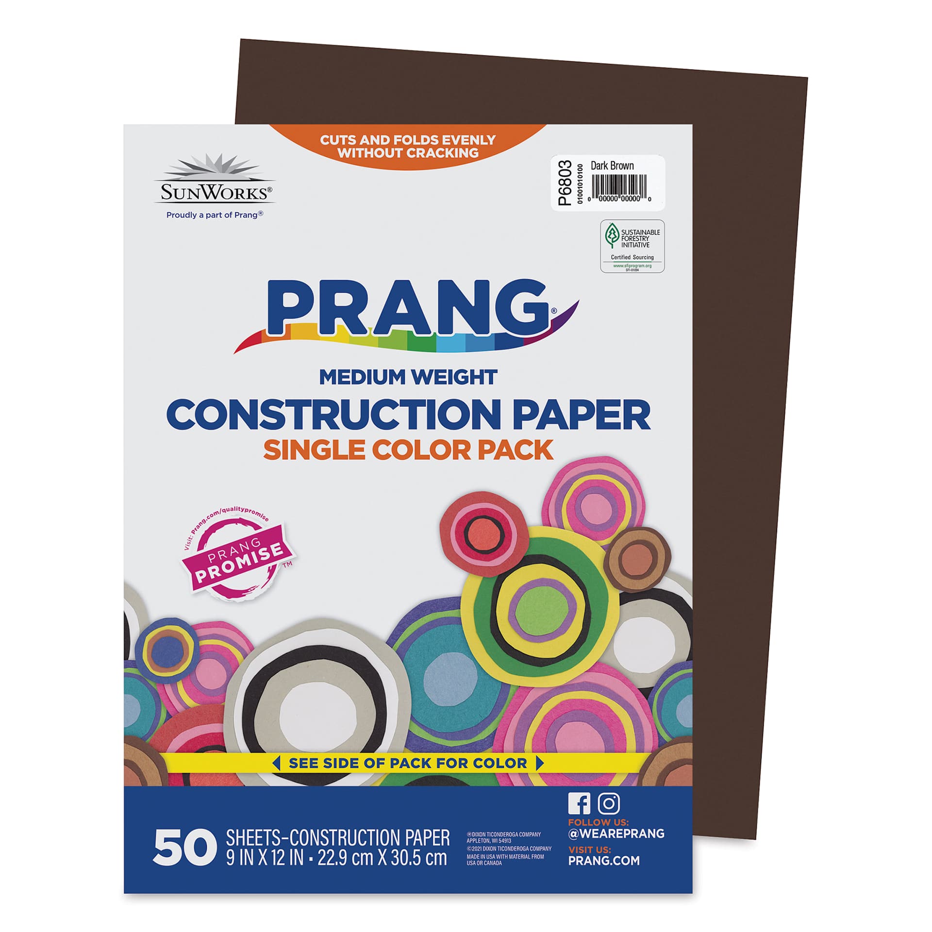 Prang Medium Weight Construction Paper - Dark Brown, 9" x 12", Pkg of 50 Sheets