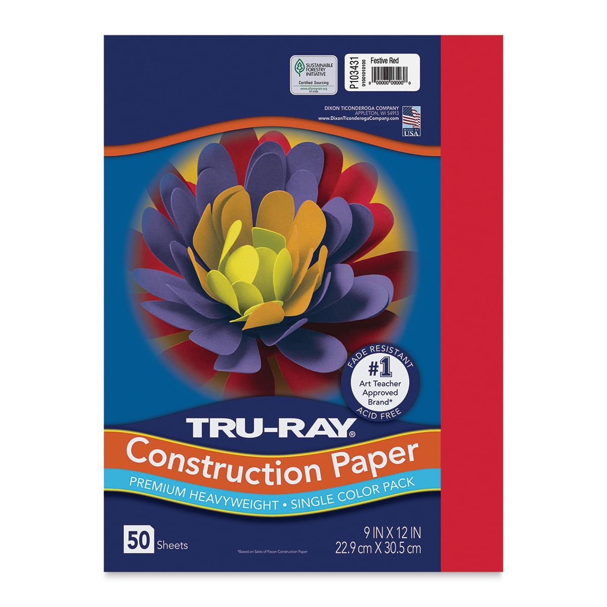 Pacon Tru-Ray Construction Paper - 9" x 12", Festive Red, 50 Sheets