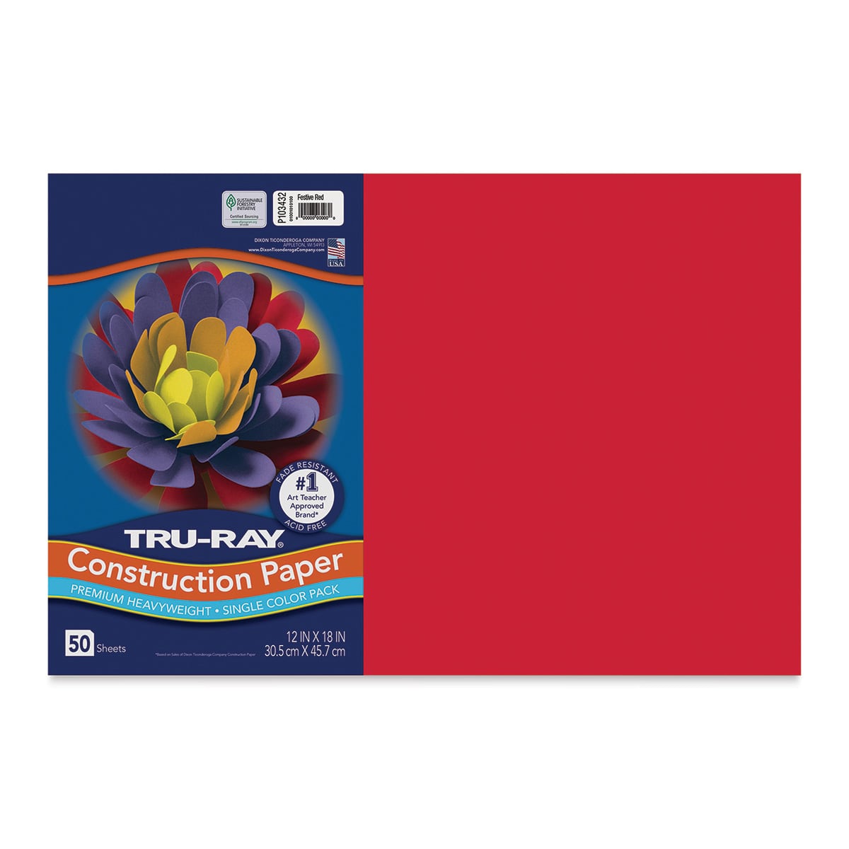 Pacon Tru-Ray Construction Paper - 12" x 18", Festive Red, 50 Sheets