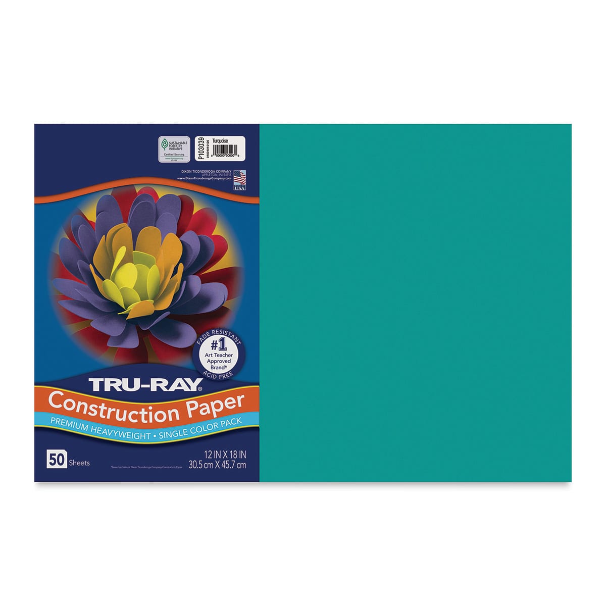 Pacon Tru-Ray Construction Paper - 12" x 18", Turquoise, 50 Sheets