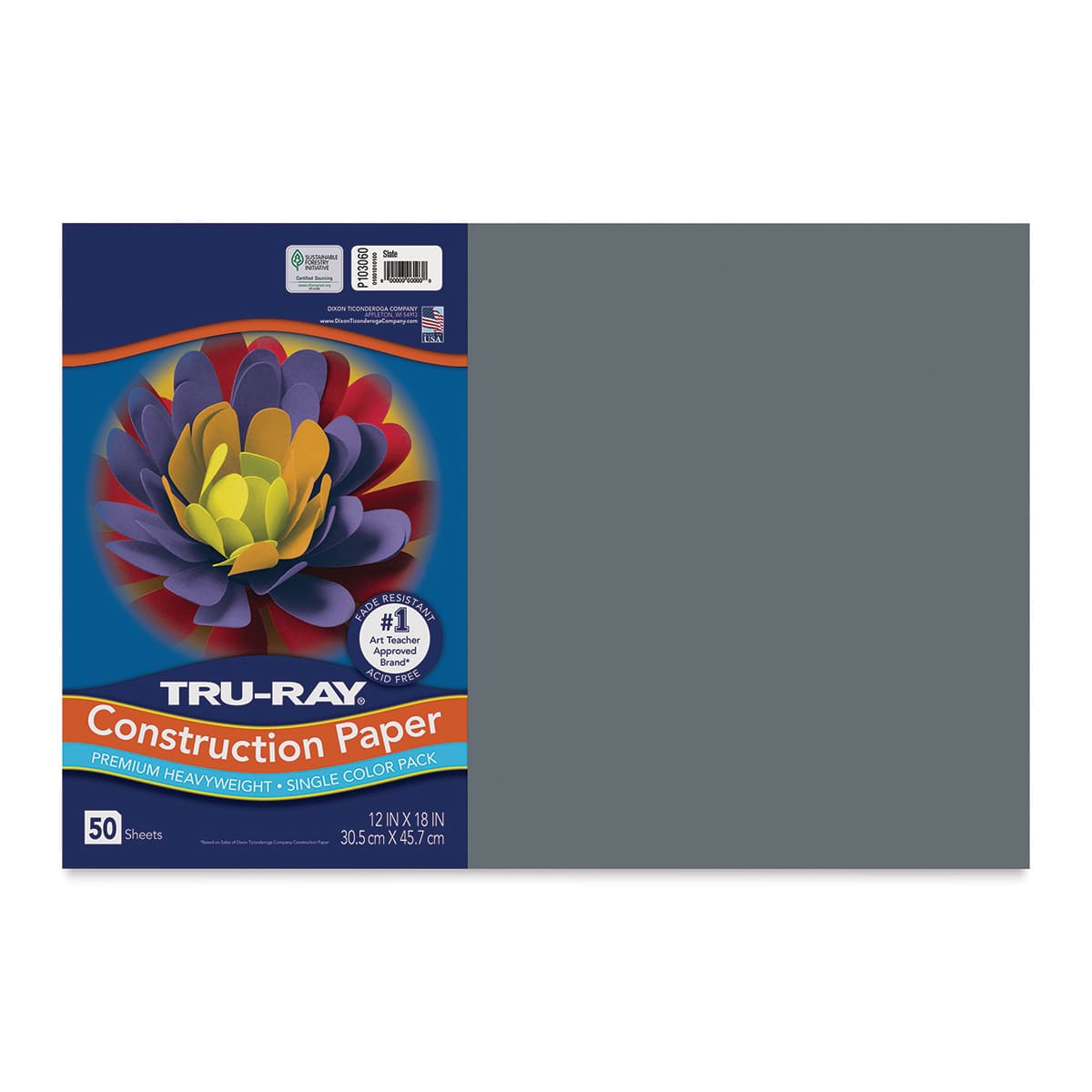 Pacon Tru-Ray Construction Paper - 12" x 18", Slate Gray, 50 Sheets