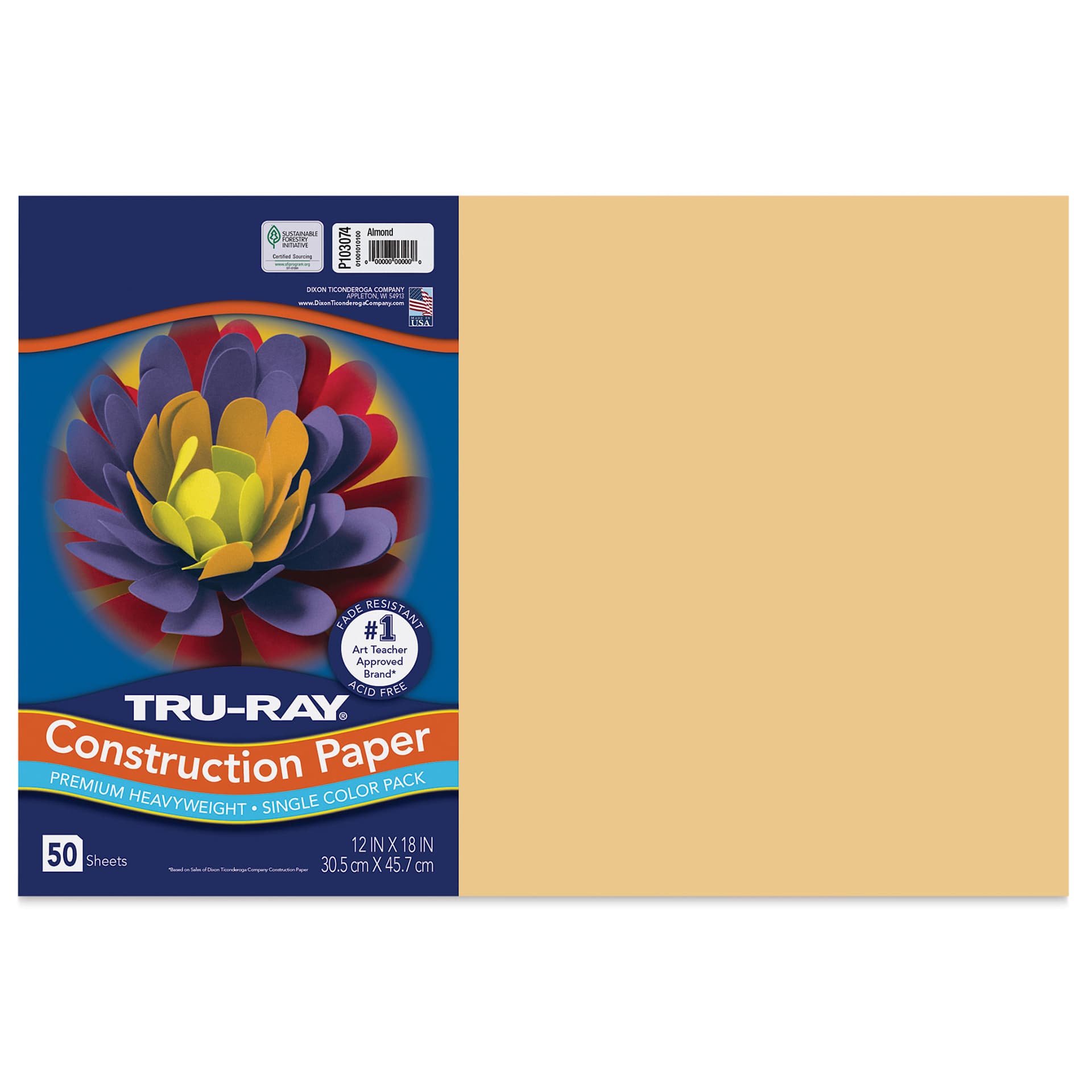 Pacon Tru-Ray Construction Paper - 12" x 18", Almond, 50 Sheets (front of packaging)