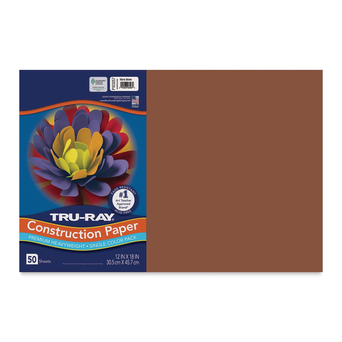 Pacon Tru-Ray Construction Paper - 12" x 18", Warm Brown, 50 Sheets