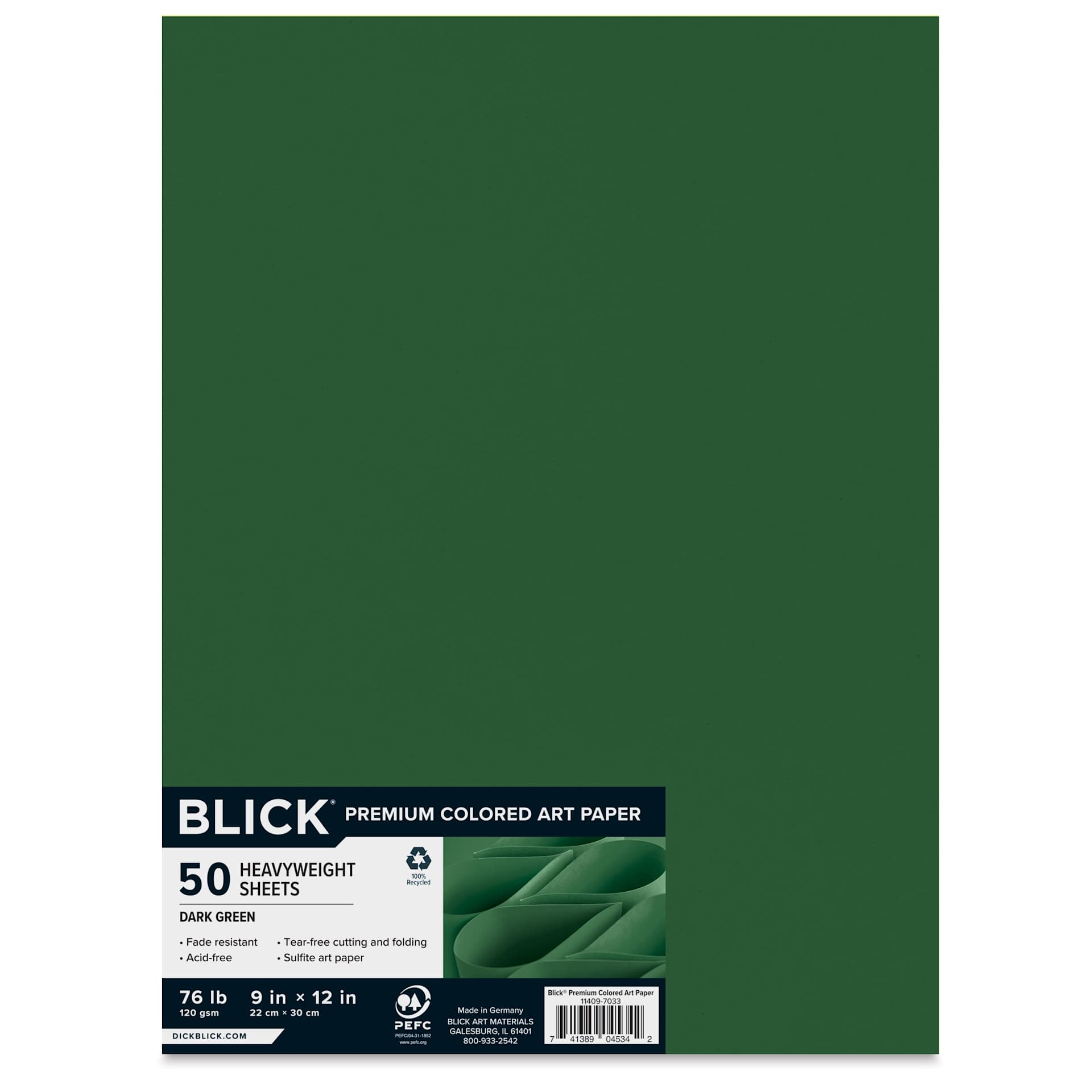 Blick Premium Colored Art Paper - 9" x 12", Dark Green, 50 Sheets, front
