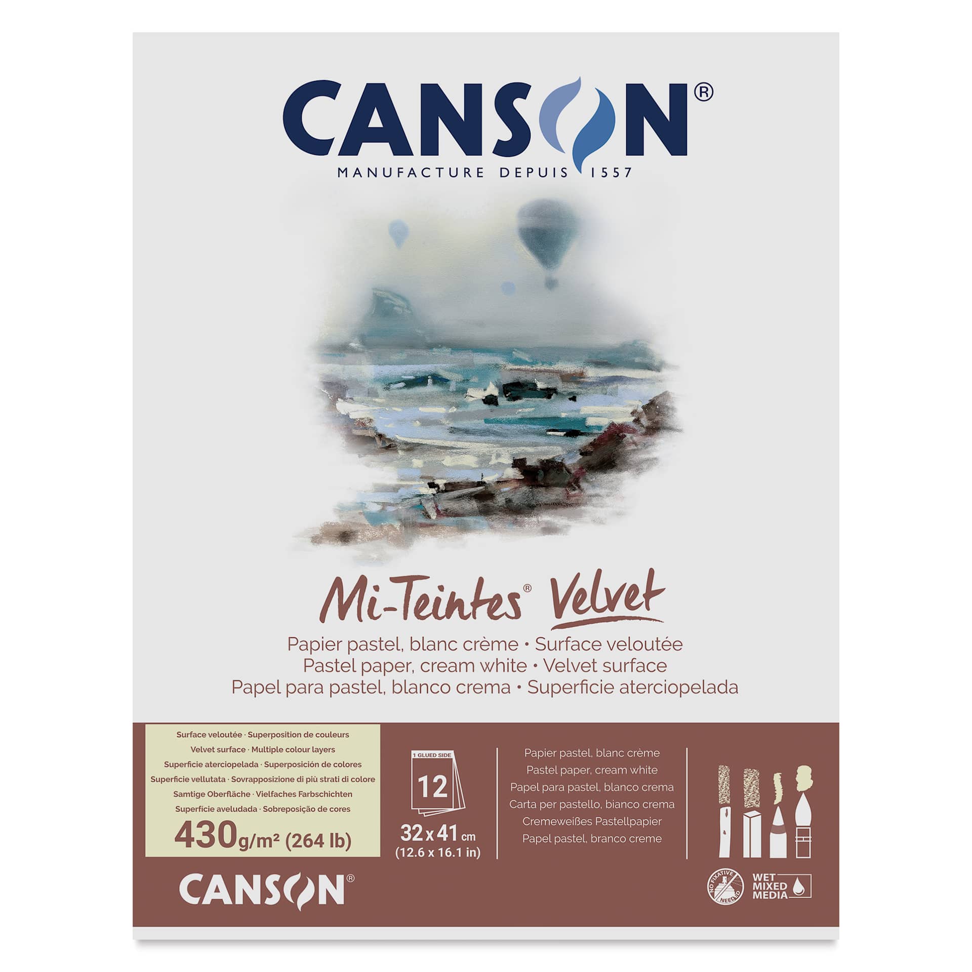 Canson Mi-Teintes Velvet Paper Pad - 12.6" x 16.1", Cream White, 12 Sheets, front cover