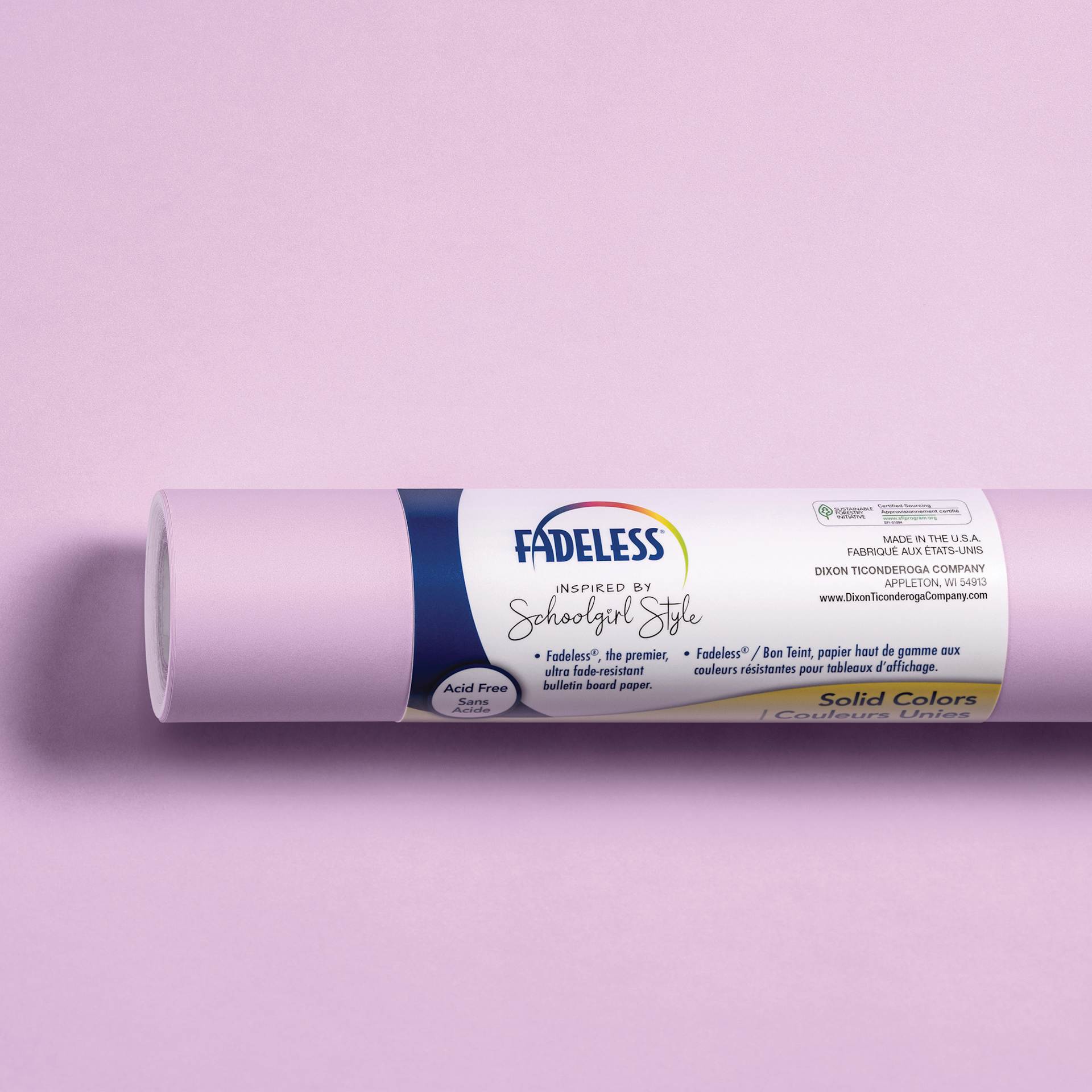 Fadeless Schoolgirl Style Bulletin Paper - Lavender Haze, 47-1/4" x 50' Roll with packaging