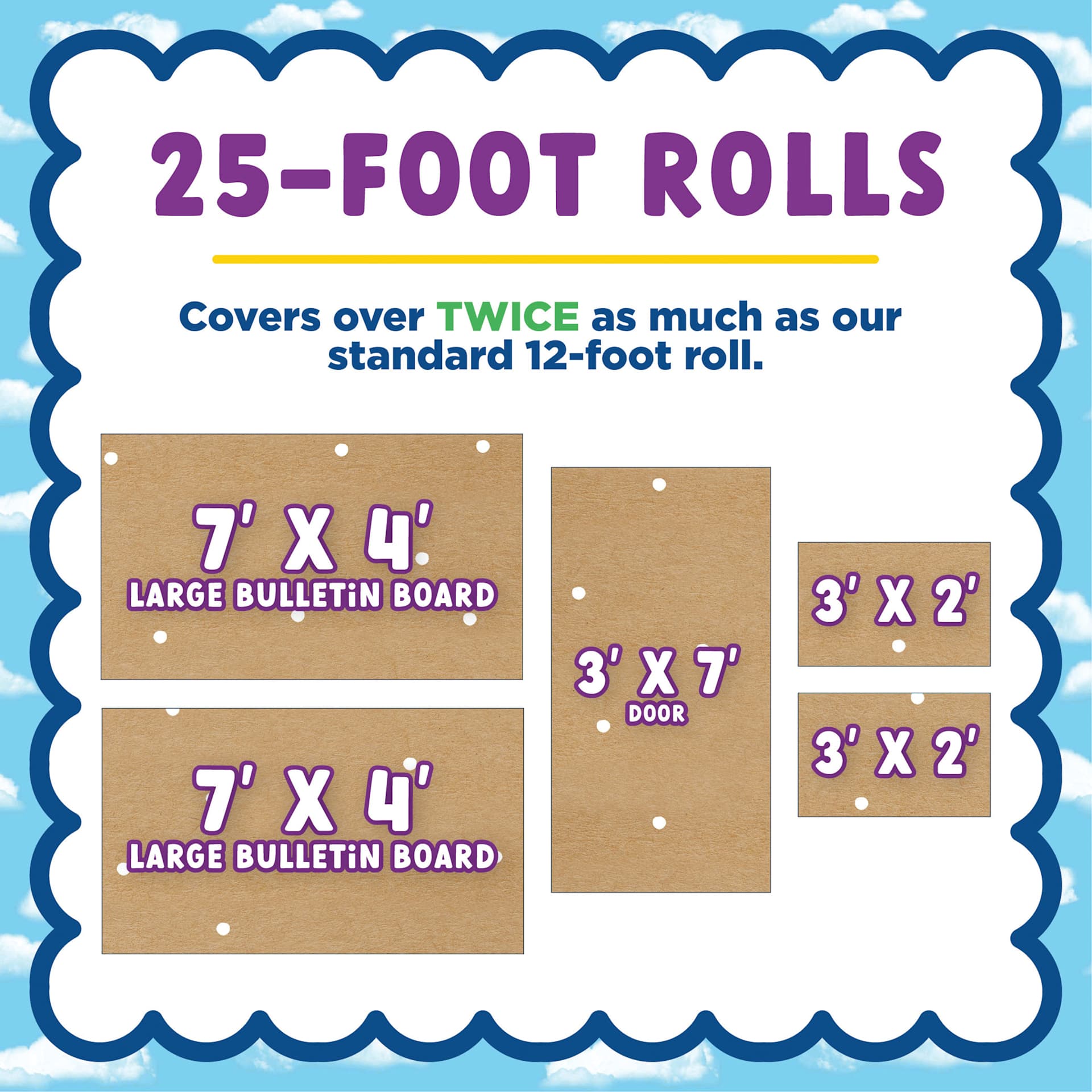 25-foot rolls. Covers over twice as much as our standard 12-foot roll.